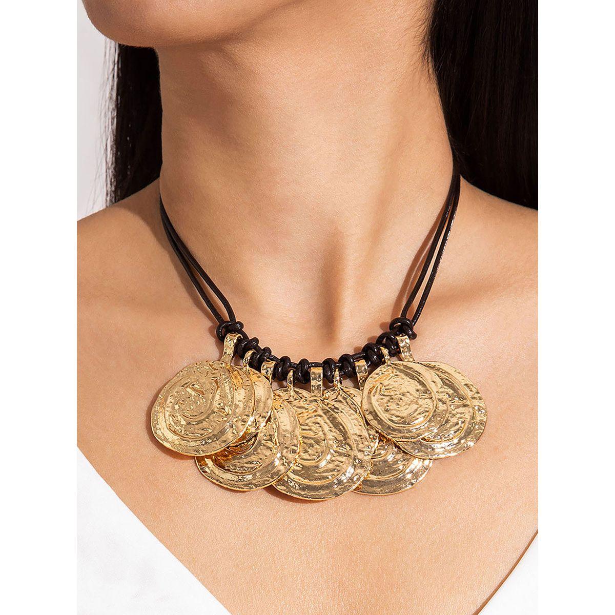 Styli Textured Coin Drop Necklace-women-watchesandjewellery-jewellery-necklacesandpendants-image-1