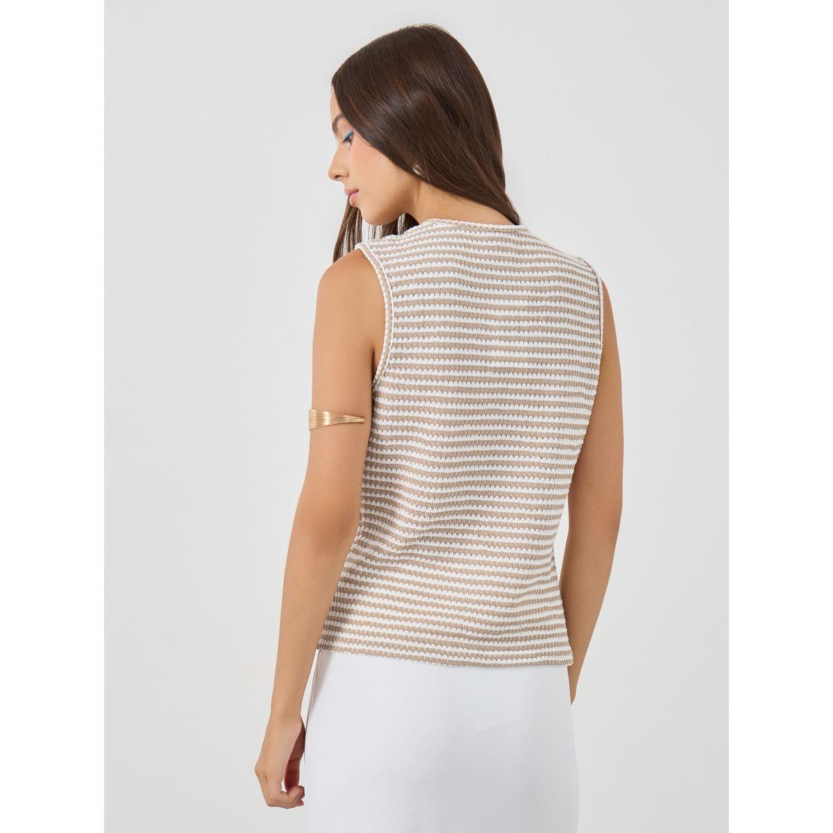 Styli Striped Knitted Buttoned Top-women-clothing-tshirts-image-4