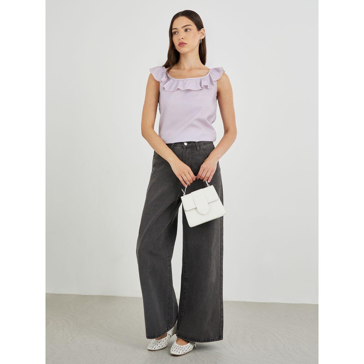 Styli Striped Ruffled Neckline Sleeveless Top-women-clothing-shirtsandblouses-blouses-image-2