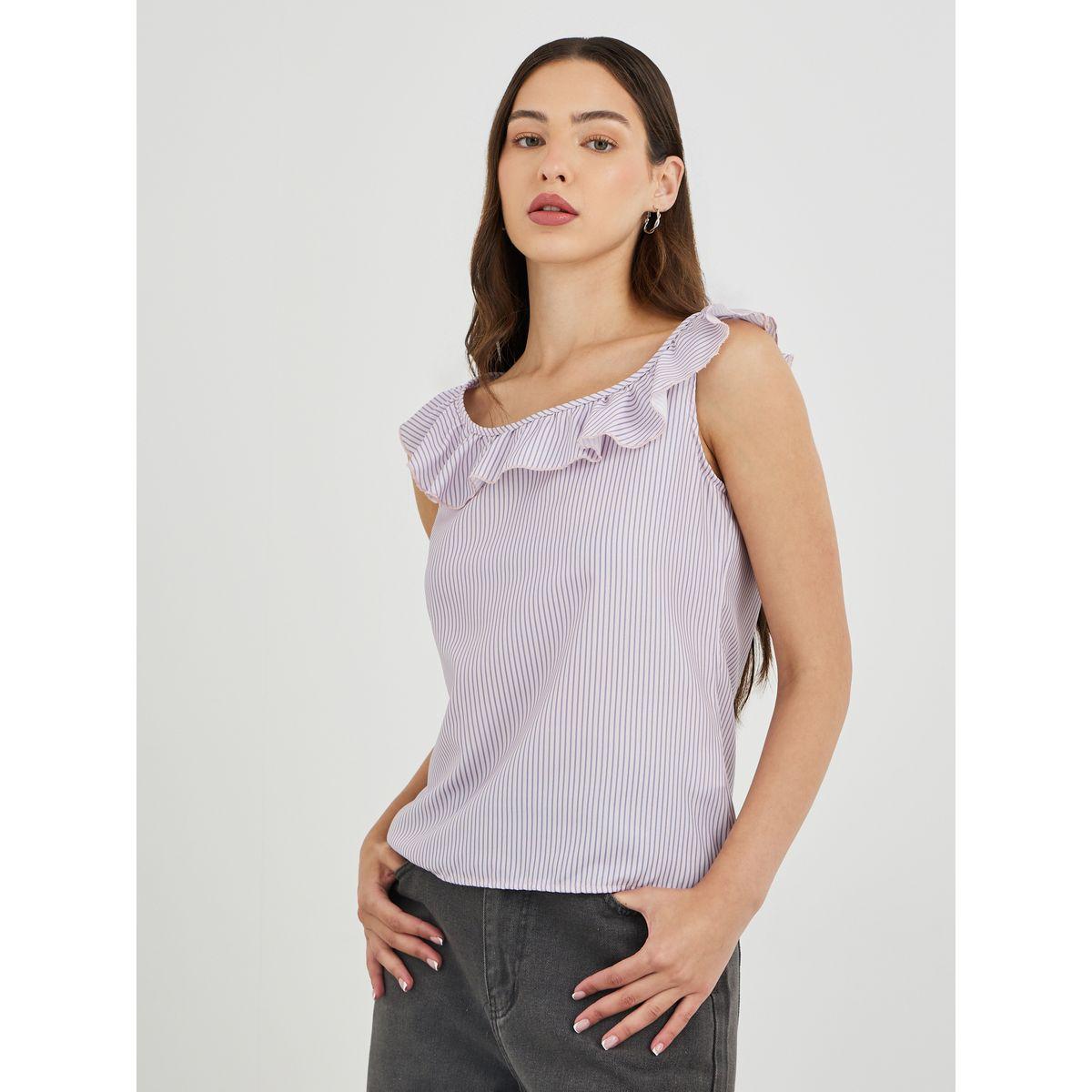 Styli Striped Ruffled Neckline Sleeveless Top-women-clothing-shirtsandblouses-blouses-image-3