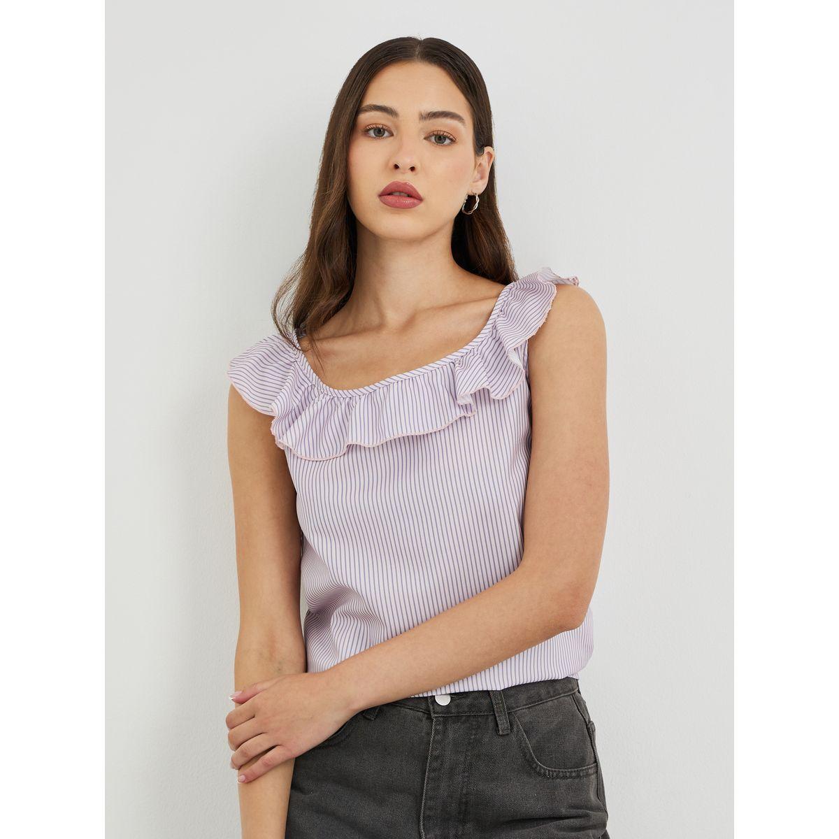 Styli Striped Ruffled Neckline Sleeveless Top-women-clothing-shirtsandblouses-blouses-image-4