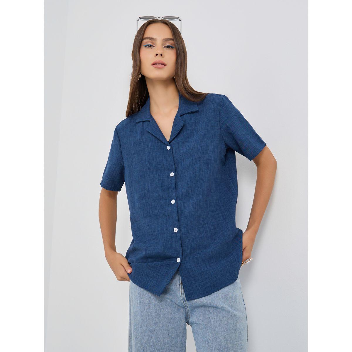 Styli Solid Short Sleeve Regular Fit Shirt-women-clothing-shirtsandblouses-shirts-image-1