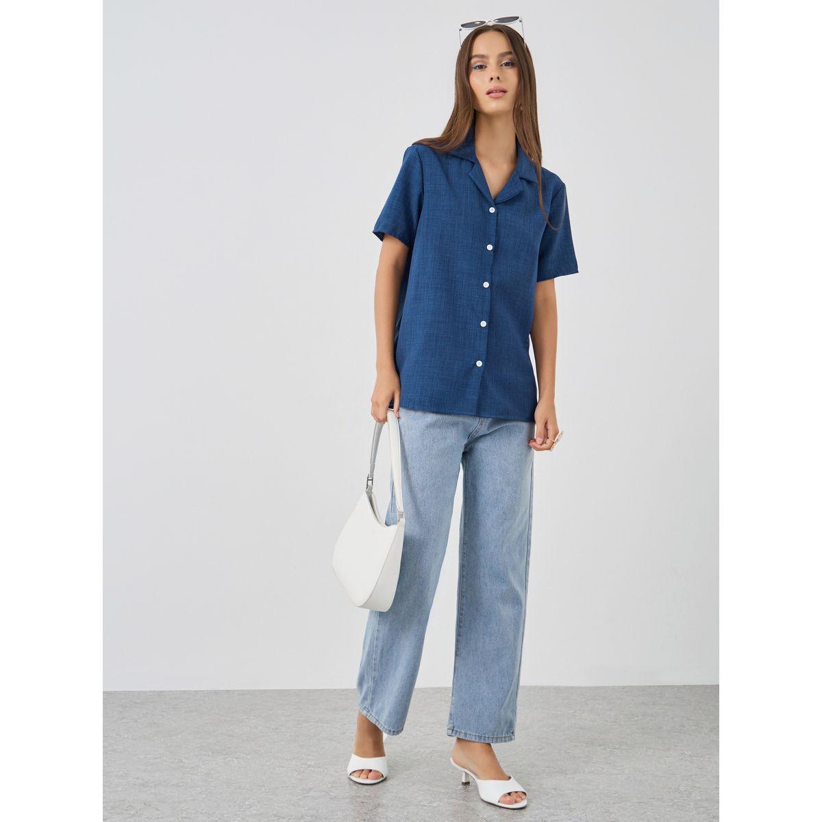 Styli Solid Short Sleeve Regular Fit Shirt-women-clothing-shirtsandblouses-shirts-image-2