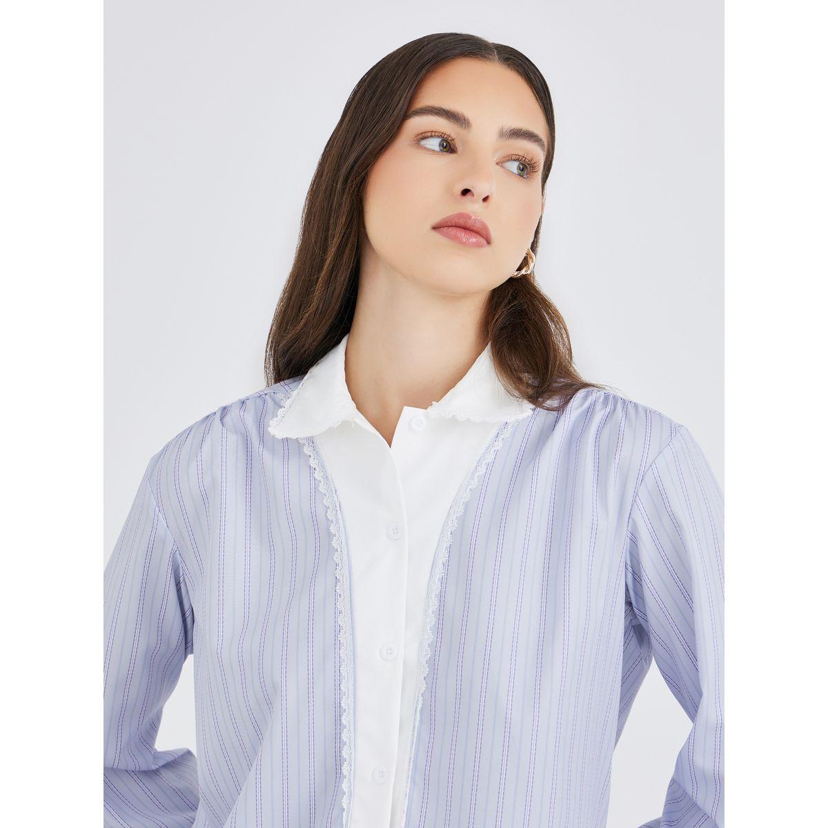 Styli Striped Spread Collar Long Sleeve Shirt-women-clothing-shirtsandblouses-shirts-image-3