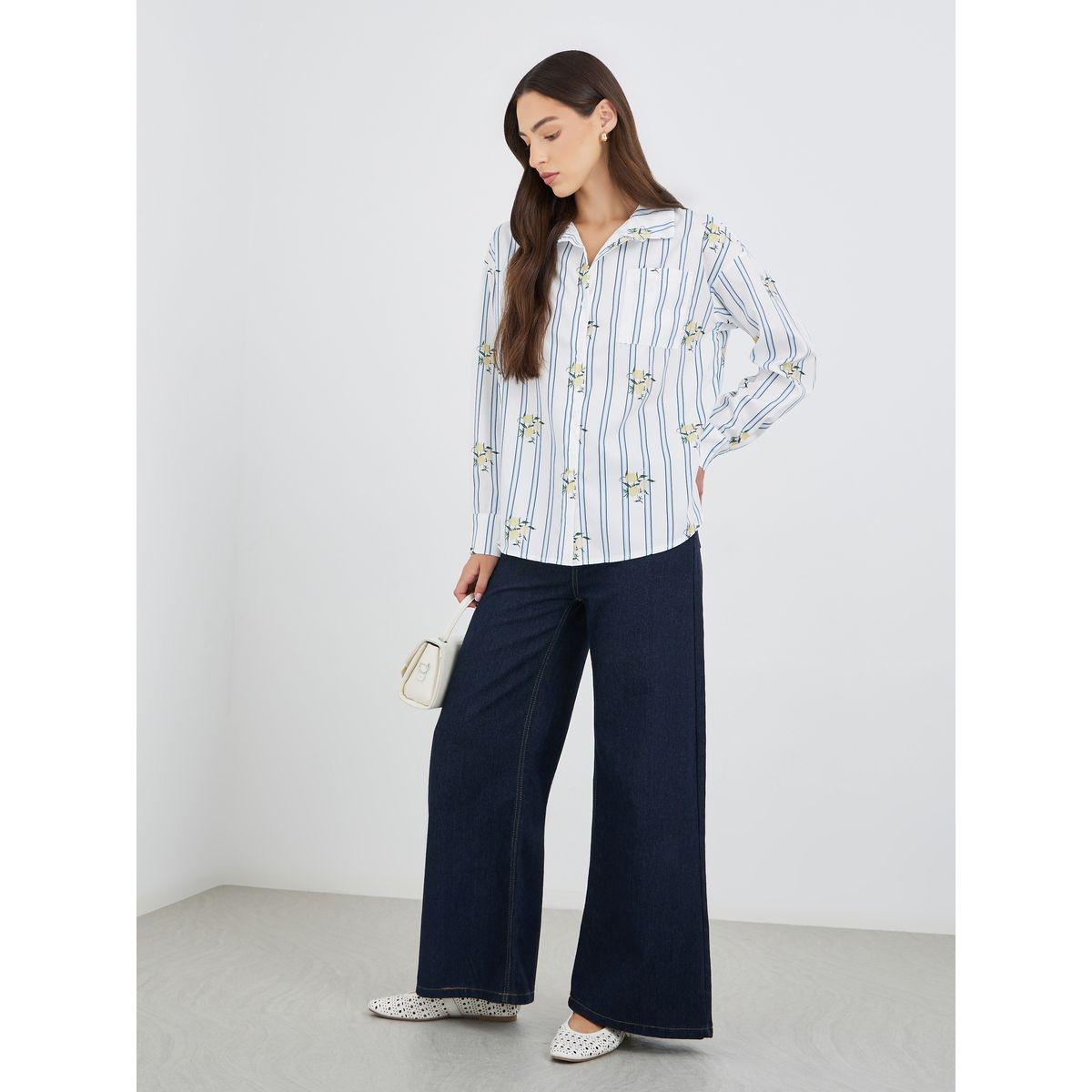 Styli Striped Spread Collar Long Sleeve Shirt-women-clothing-shirtsandblouses-shirts-image-2