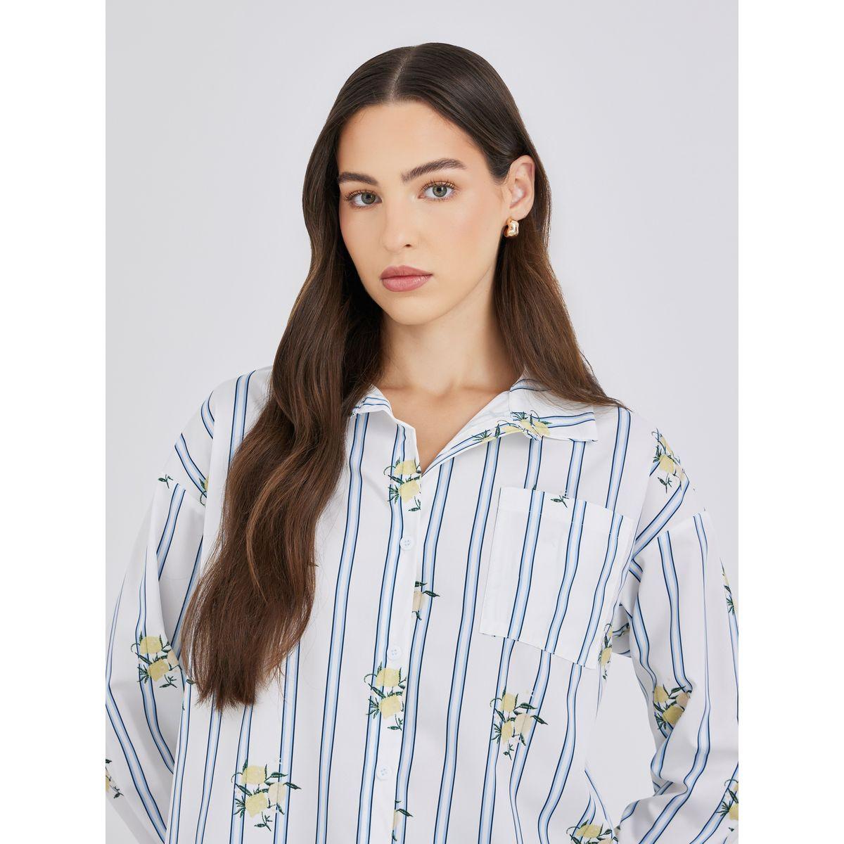 بلوزة مخططة بياقة سبريد وأكمام طويلة-women-clothing-shirtsandblouses-shirts-image-3