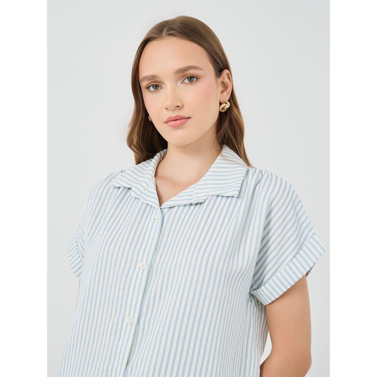 Styli Striped Short Sleeve Oversized Shirt-women-clothing-shirtsandblouses-shirts-image-3