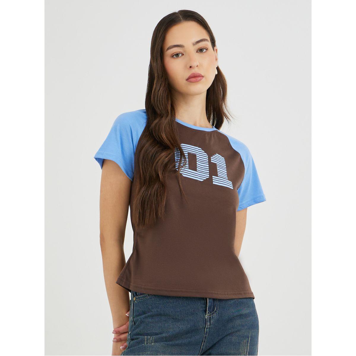 Styli Graphic Print Regular Fit T-Shirt with Raglan Sleeves-women-clothing-tshirts-image-1