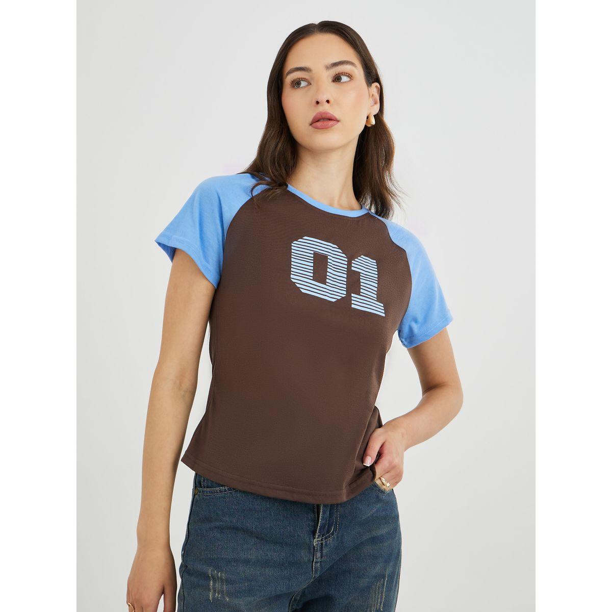 Styli Graphic Print Regular Fit T-Shirt with Raglan Sleeves-women-clothing-tshirts-image-3