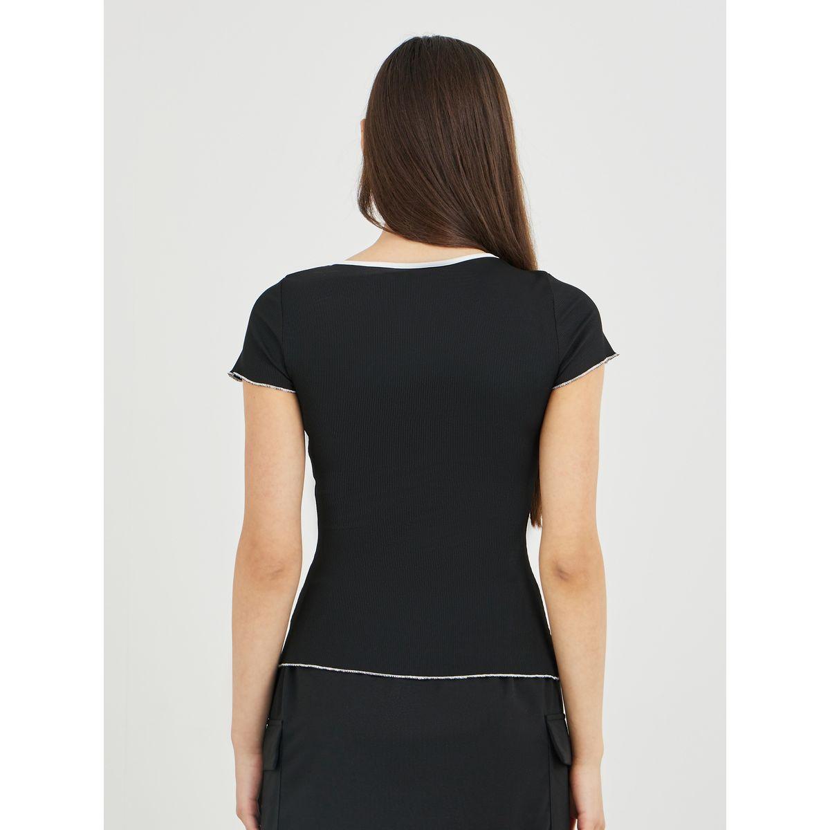 Styli Ribbed Fitted T-Shirt with Bow Detail-women-clothing-tshirts-image-4