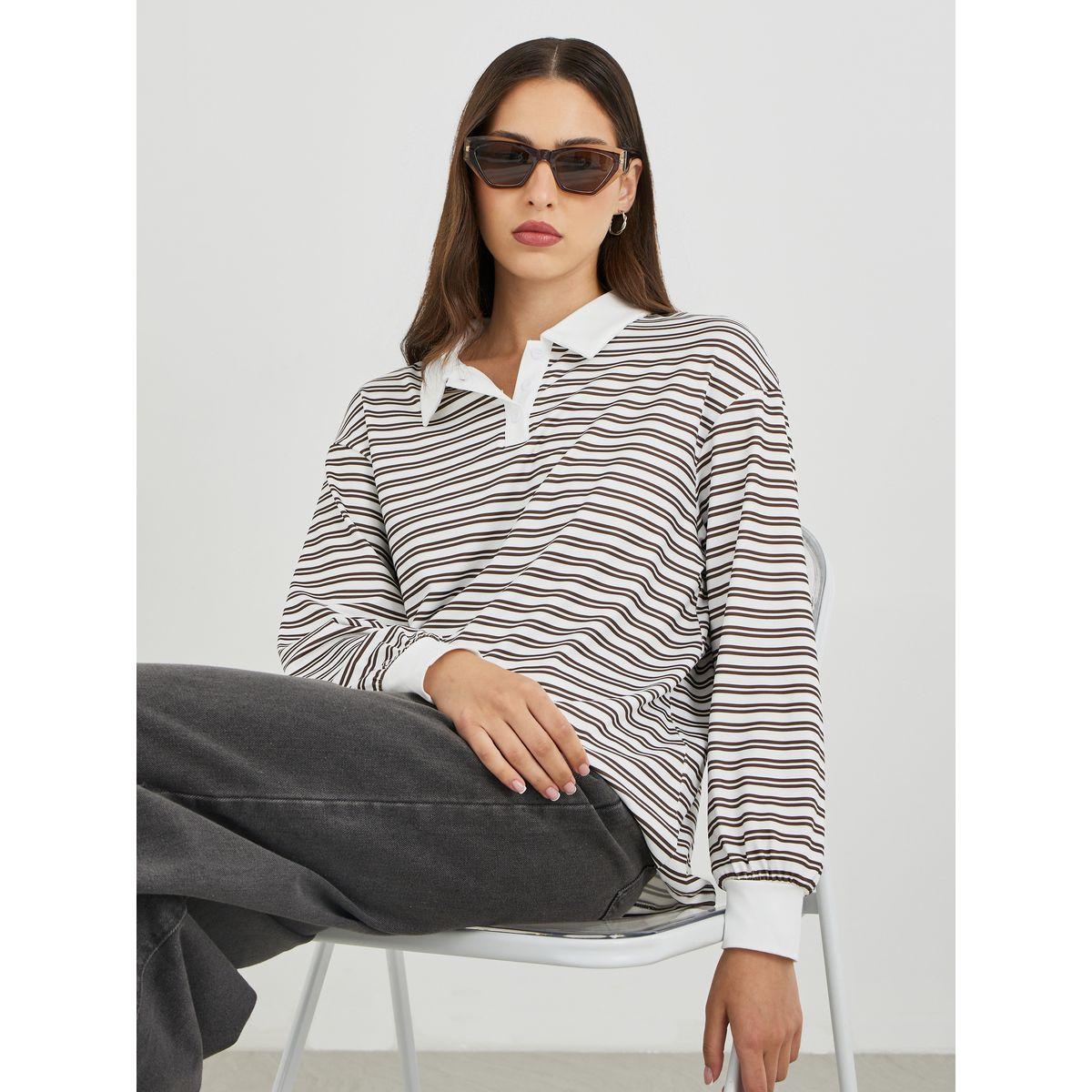تيشيرت بولو فضفاض مخطط-women-clothing-tshirts-image-1
