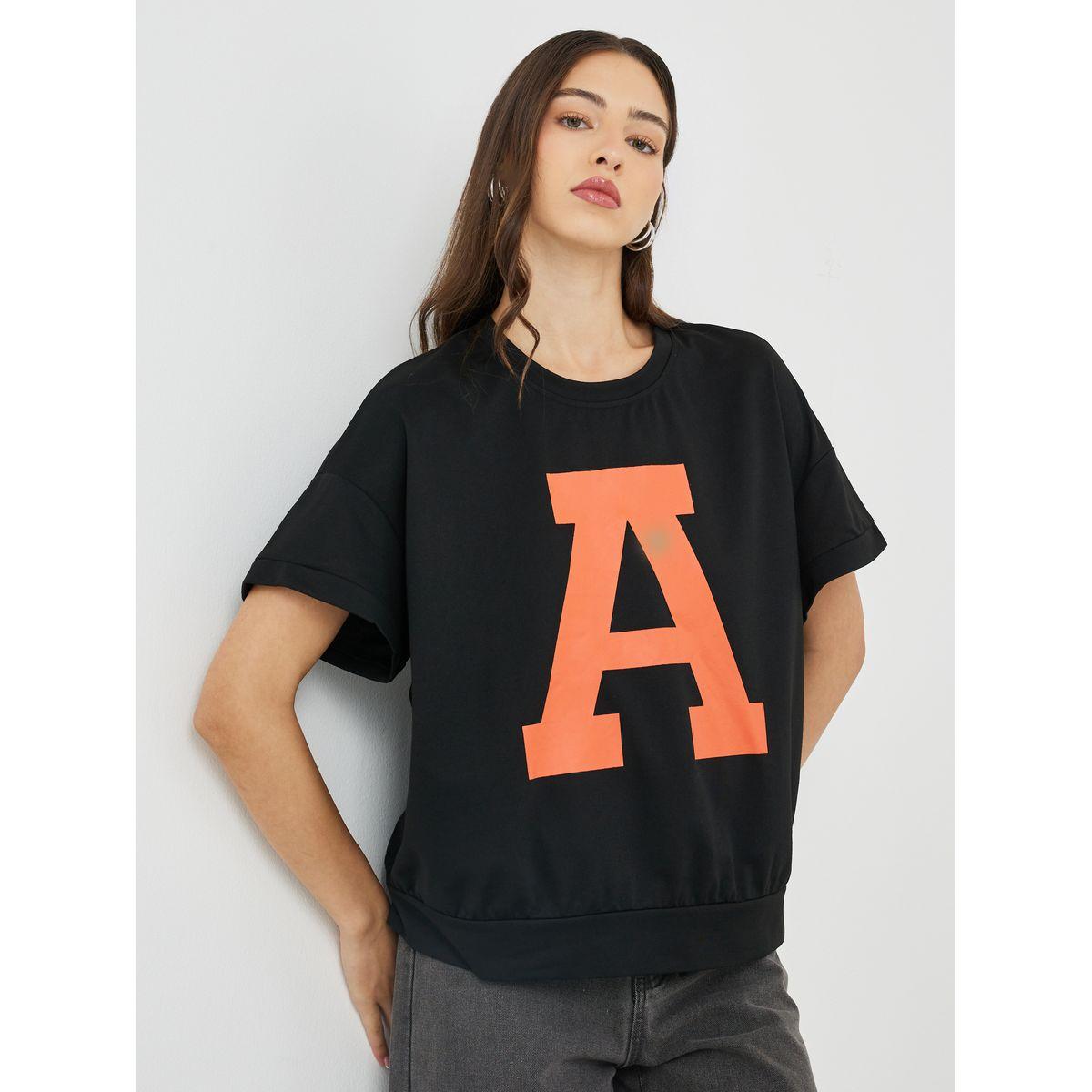 Styli Black Graphic Print Oversized T-Shirt-women-clothing-tshirts-image-1