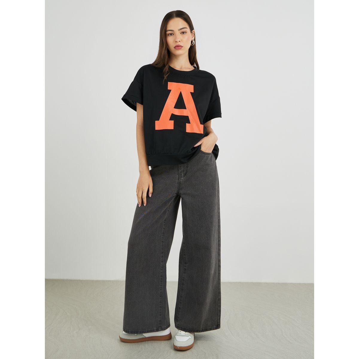 Styli Black Graphic Print Oversized T-Shirt-women-clothing-tshirts-image-2