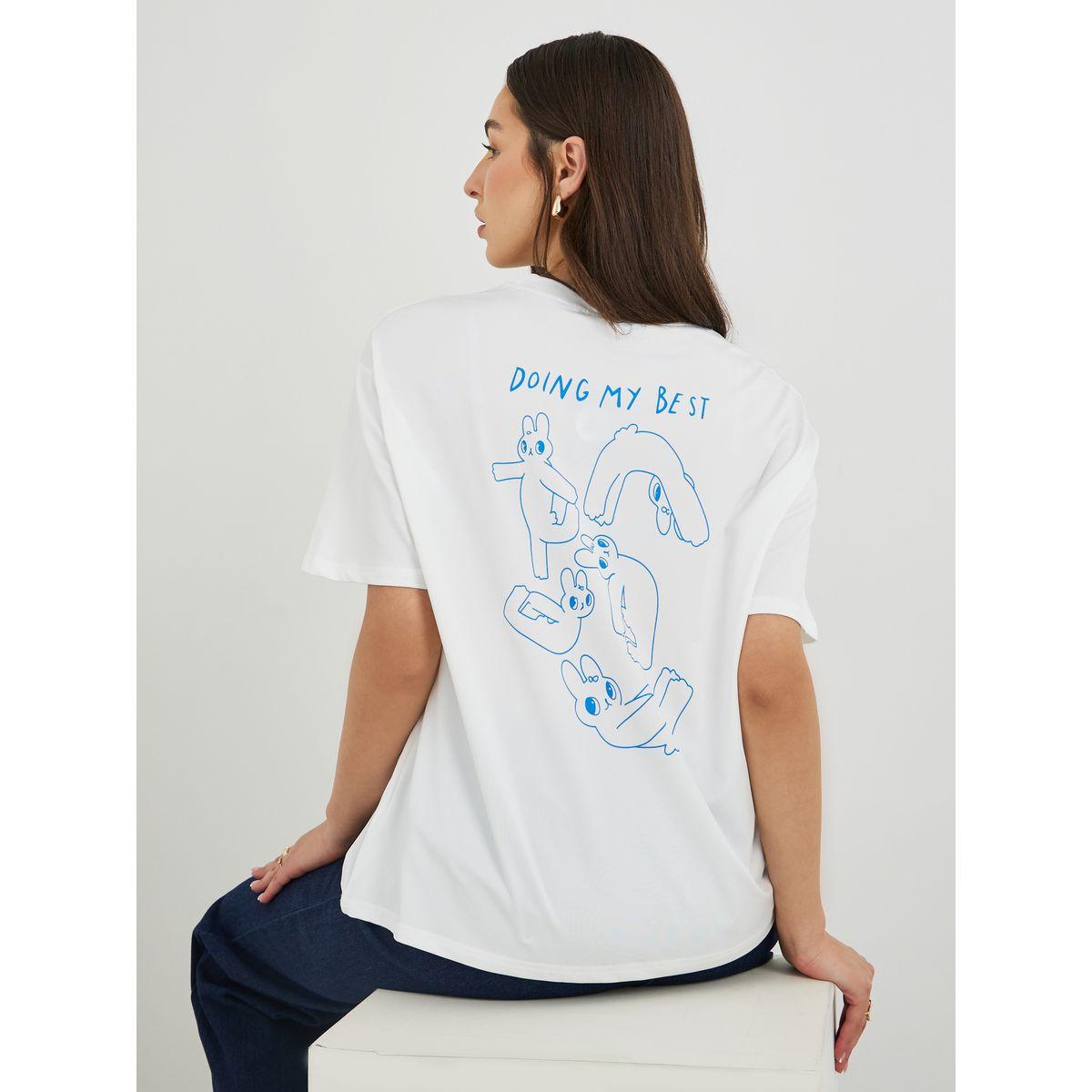 Styli Women White Graphic Print Oversized T-Shirt-women-clothing-tshirts-image-1