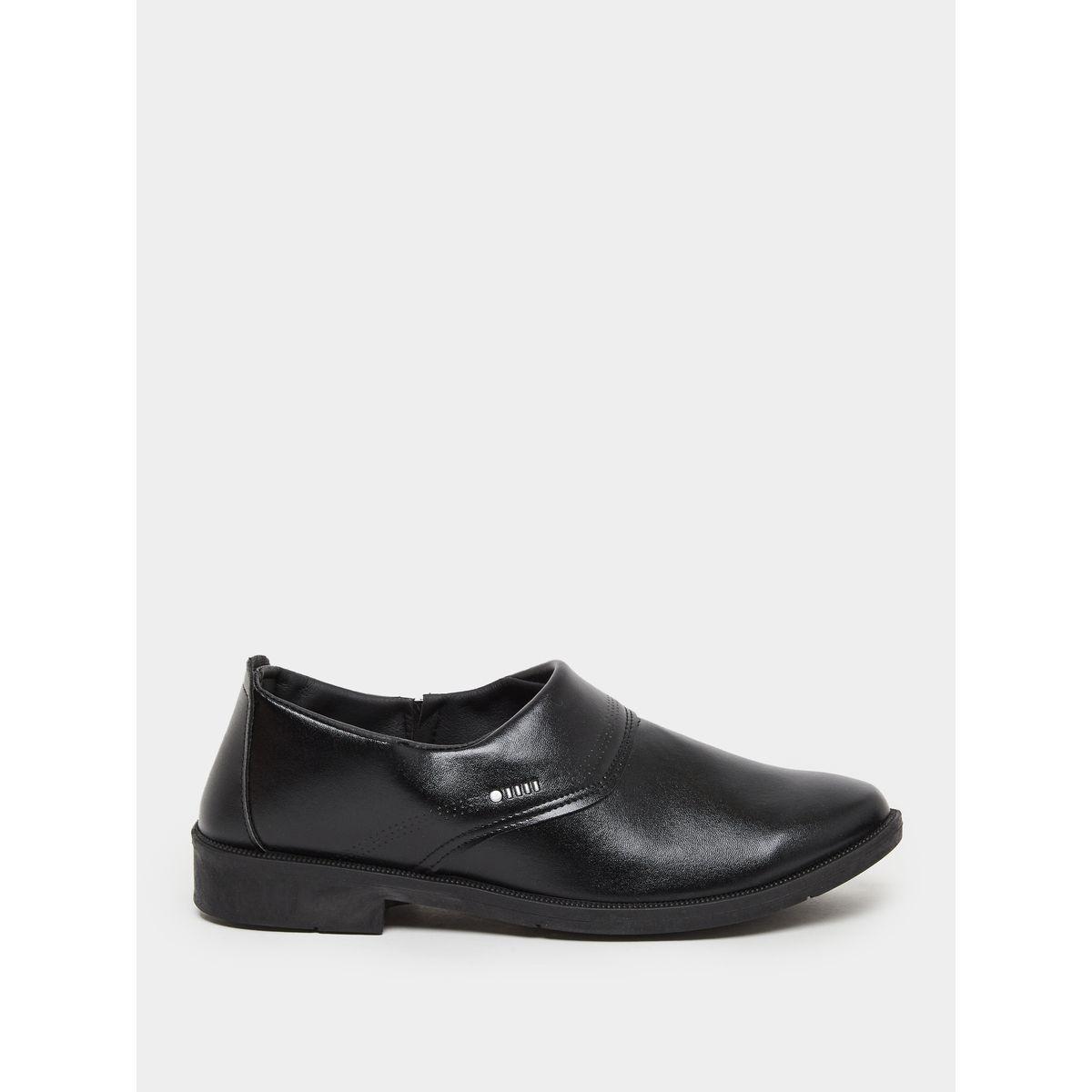 Styli Men Black Solid Stitch Detail Slip On Formal Shoes-men-shoes-formalshoes-image-1