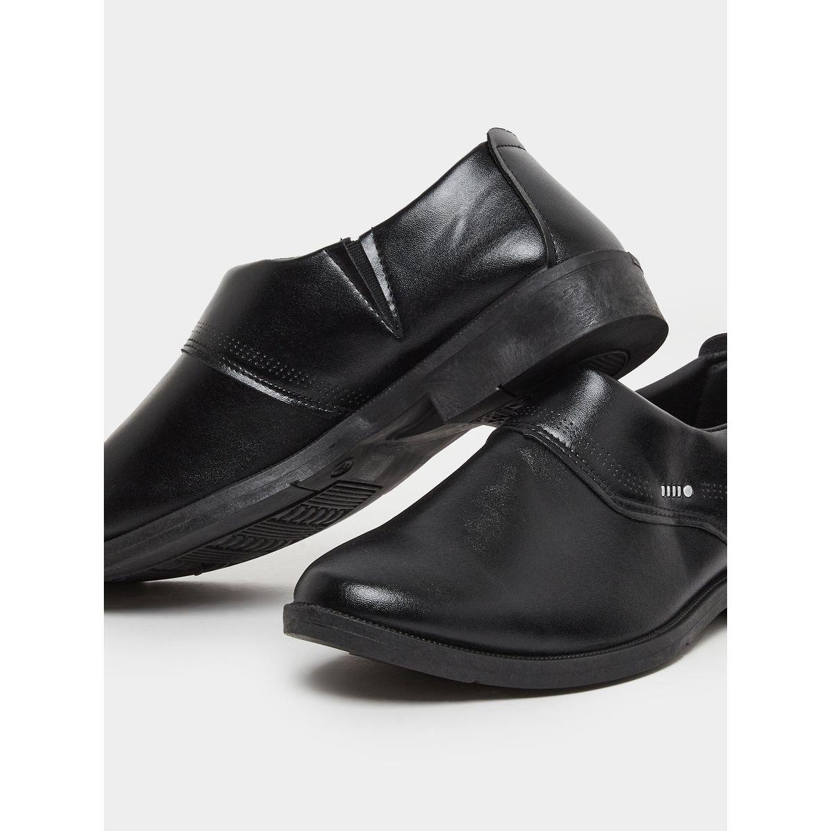 Styli Men Black Solid Stitch Detail Slip On Formal Shoes-men-shoes-formalshoes-image-3