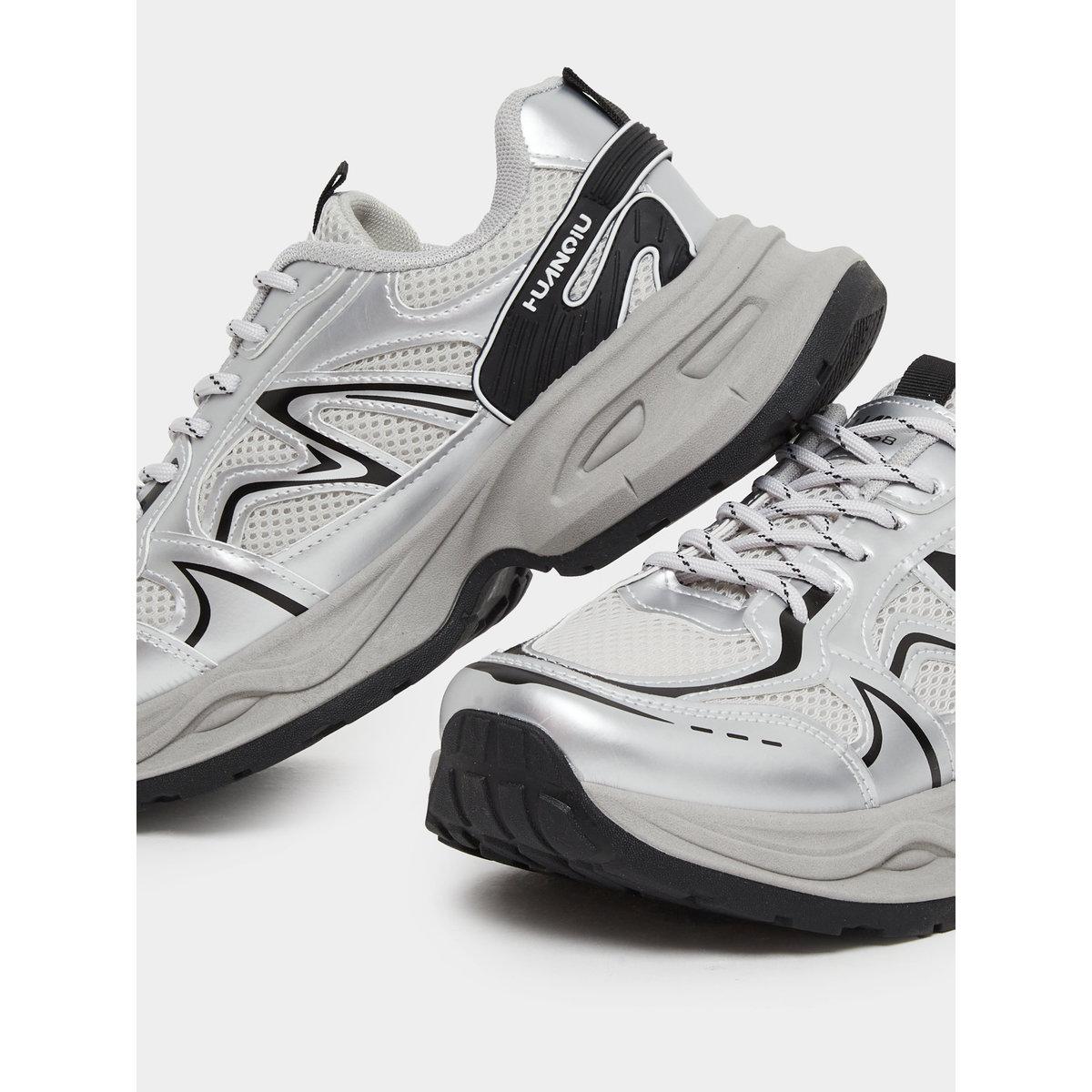 Styli Women Grey Metallic Chunky Sneakers-women-shoes-sneakers-image-3