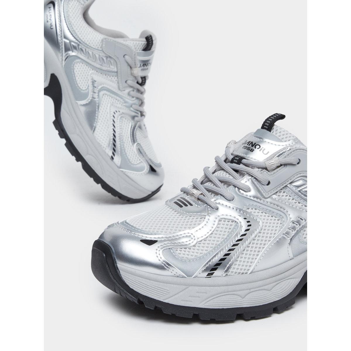 Styli Women Silver Metallic Chunky Sneakers-women-shoes-sneakers-image-3