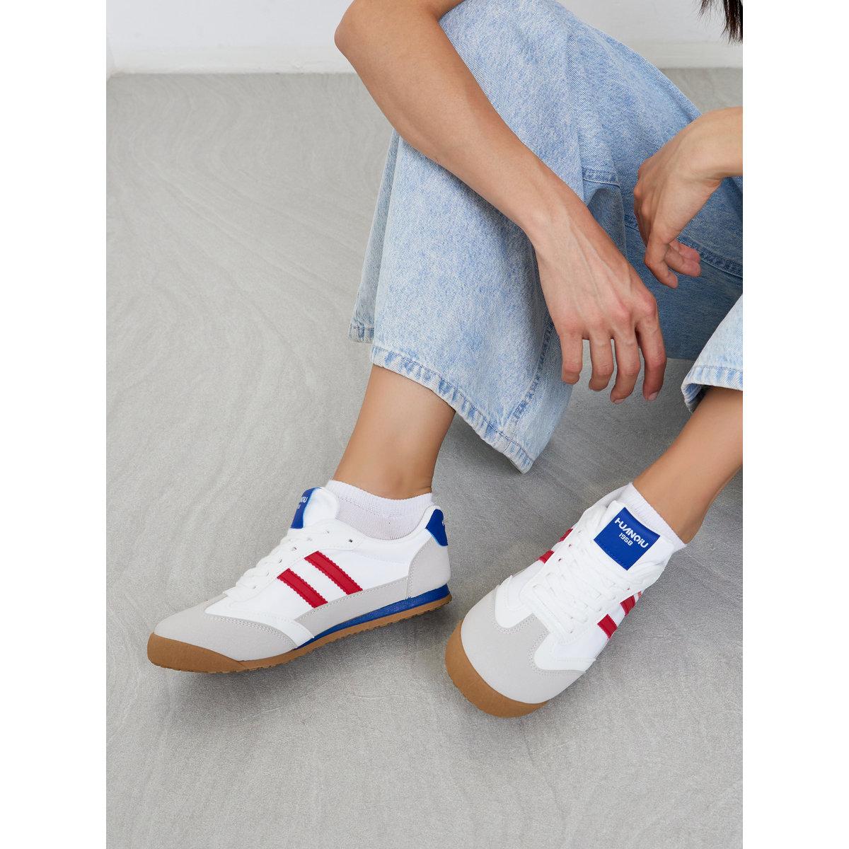 Styli Contrast Striped Lace Up Sneakers-women-shoes-sneakers-image-1