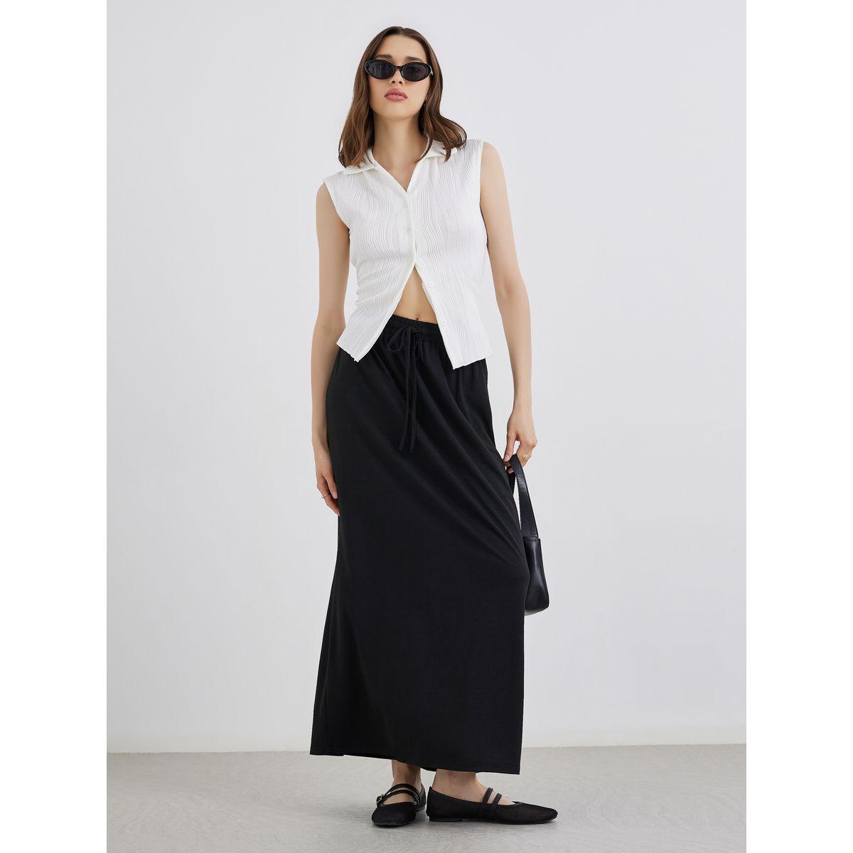 Styli Solid A-Line Maxi Skirt-women-clothing-bottoms-skirts-image-1