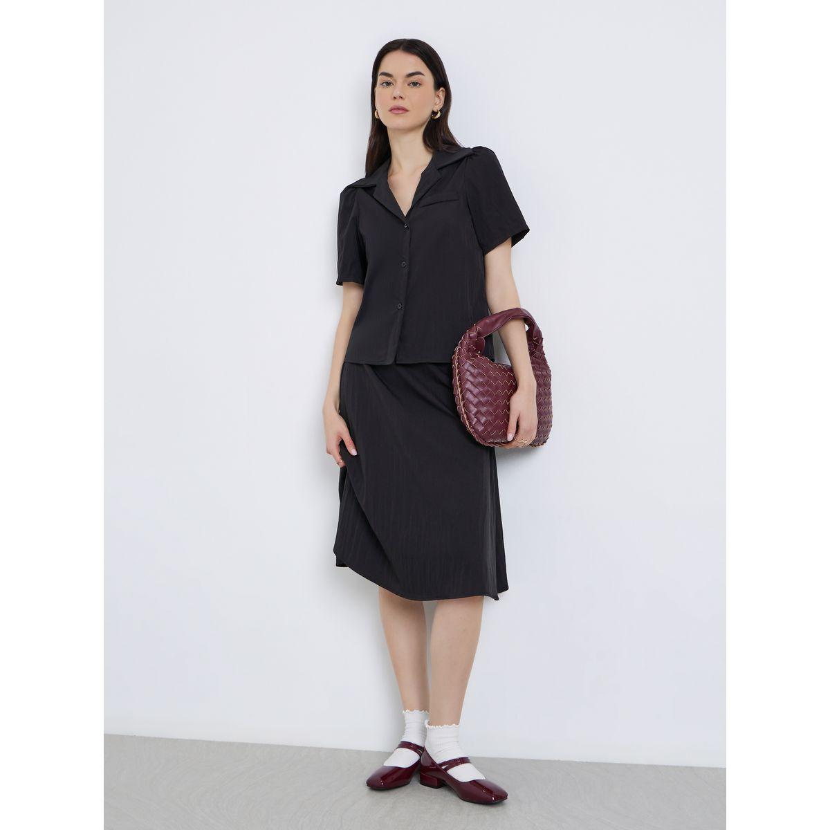 طقم منسق من تنورة وبلوزة سادة-women-clothing-coordsets-image-1