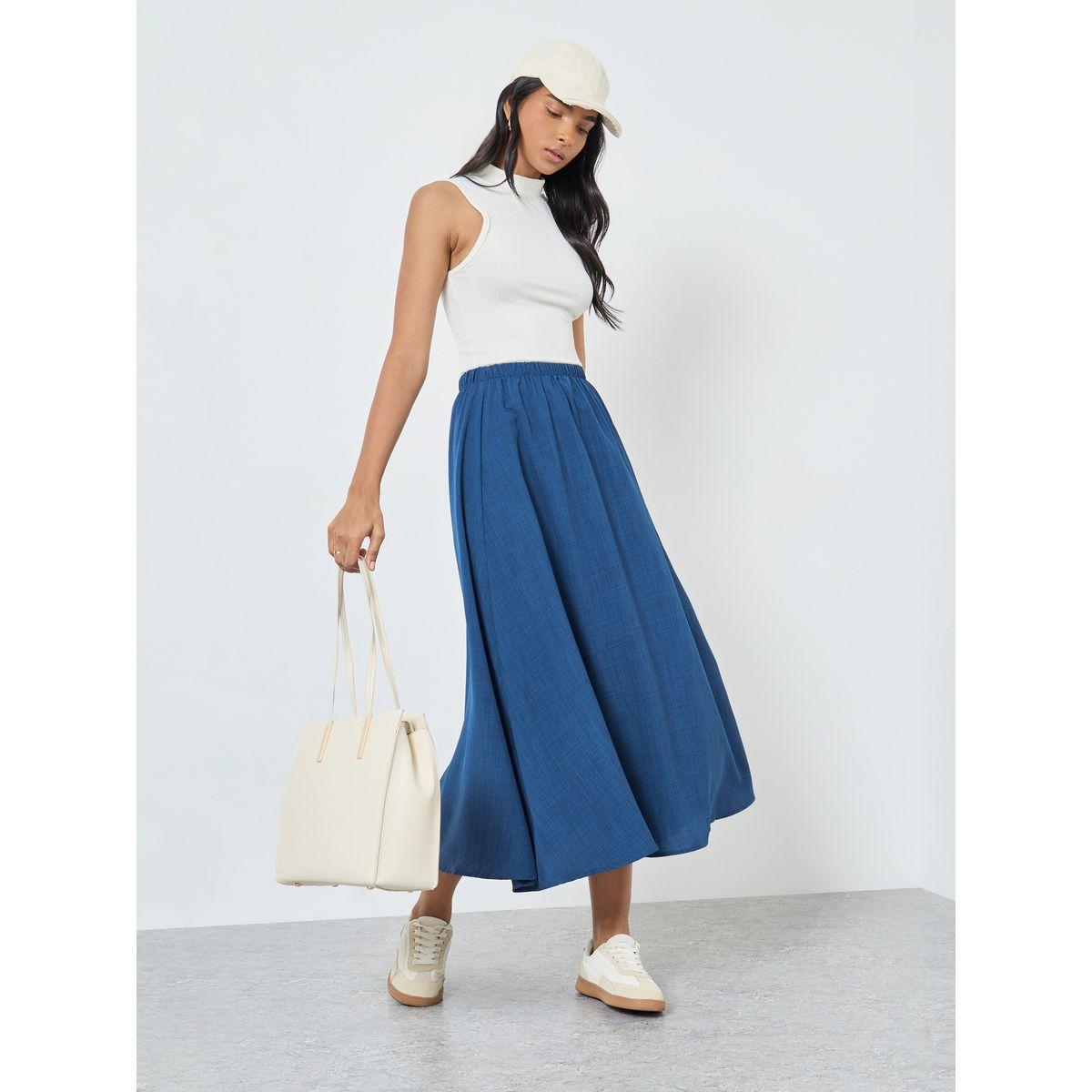 Styli Solid Maxi Skirt with Elastic Waist-women-clothing-bottoms-skirts-image-1