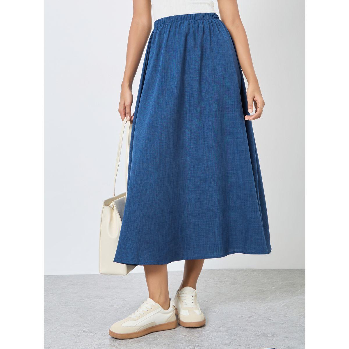 تنورة سادة طويلة بخصر مطاطي-women-clothing-bottoms-skirts-image-2