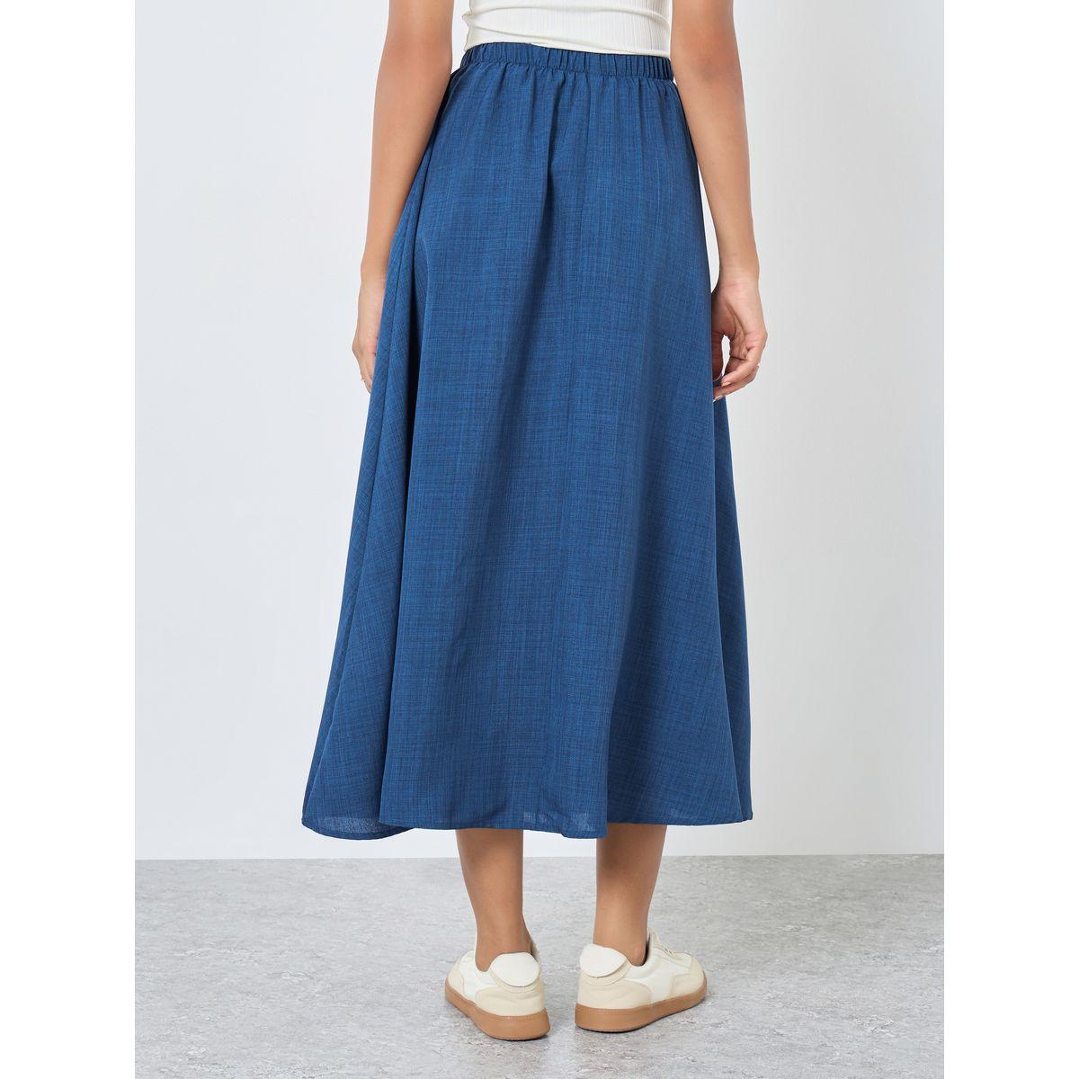 تنورة سادة طويلة بخصر مطاطي-women-clothing-bottoms-skirts-image-4