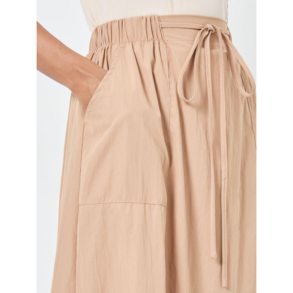 Styli Solid Midi Skirt with Tie-Up Waist-women-clothing-bottoms-skirts-image-3
