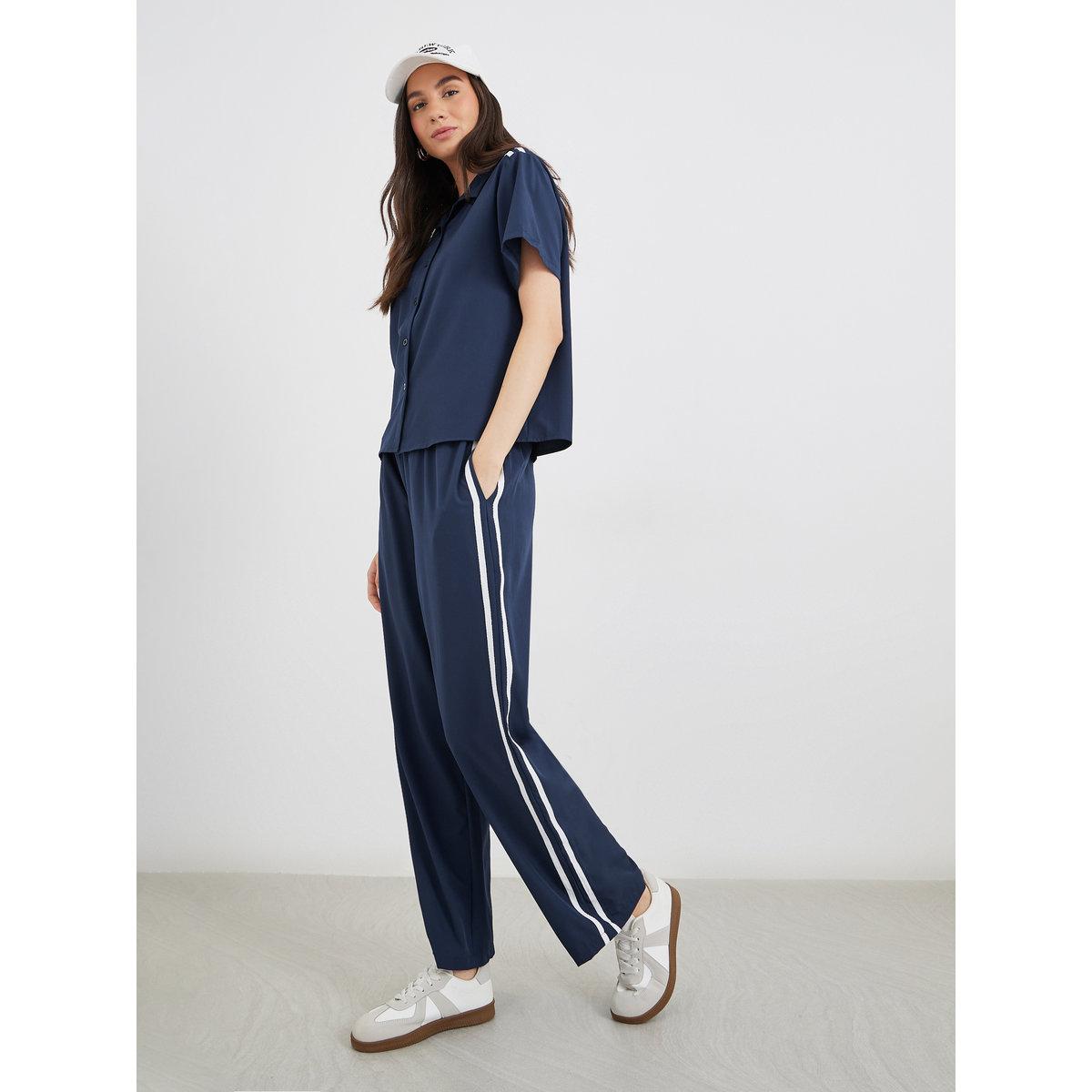Styli Women Side Stripe Shirt and Wide Leg Pants Co-Ords-women-clothing-coordsets-image-1
