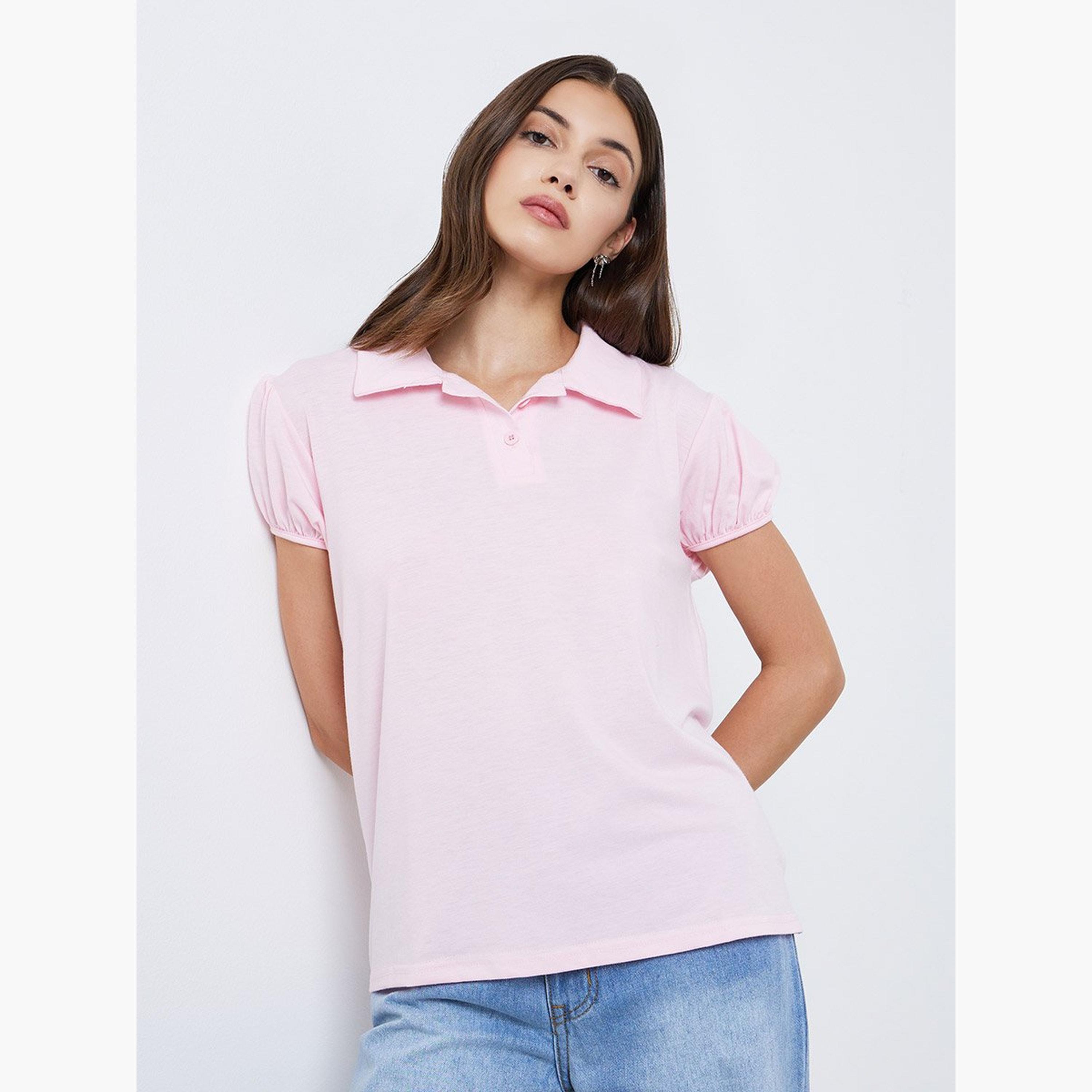 Take Two Women Pink Plain Regular Polo T-Shirt-women-clothing-tshirts-image-1