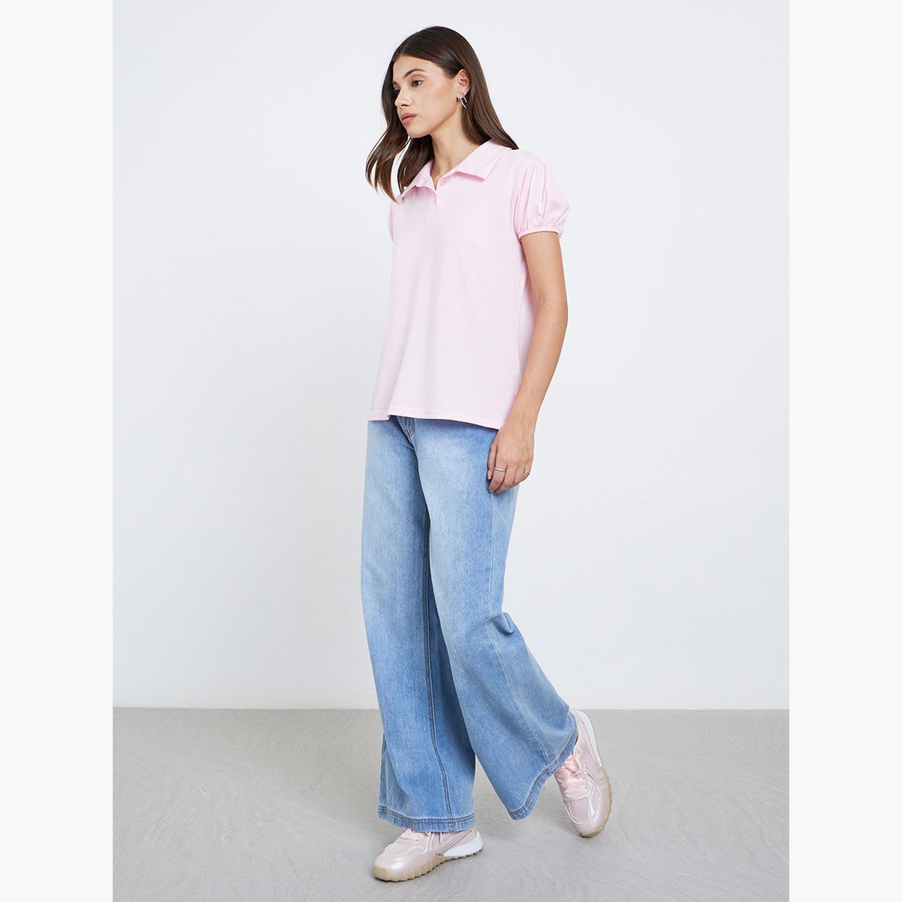 Take Two Women Pink Plain Regular Polo T-Shirt-women-clothing-tshirts-image-2