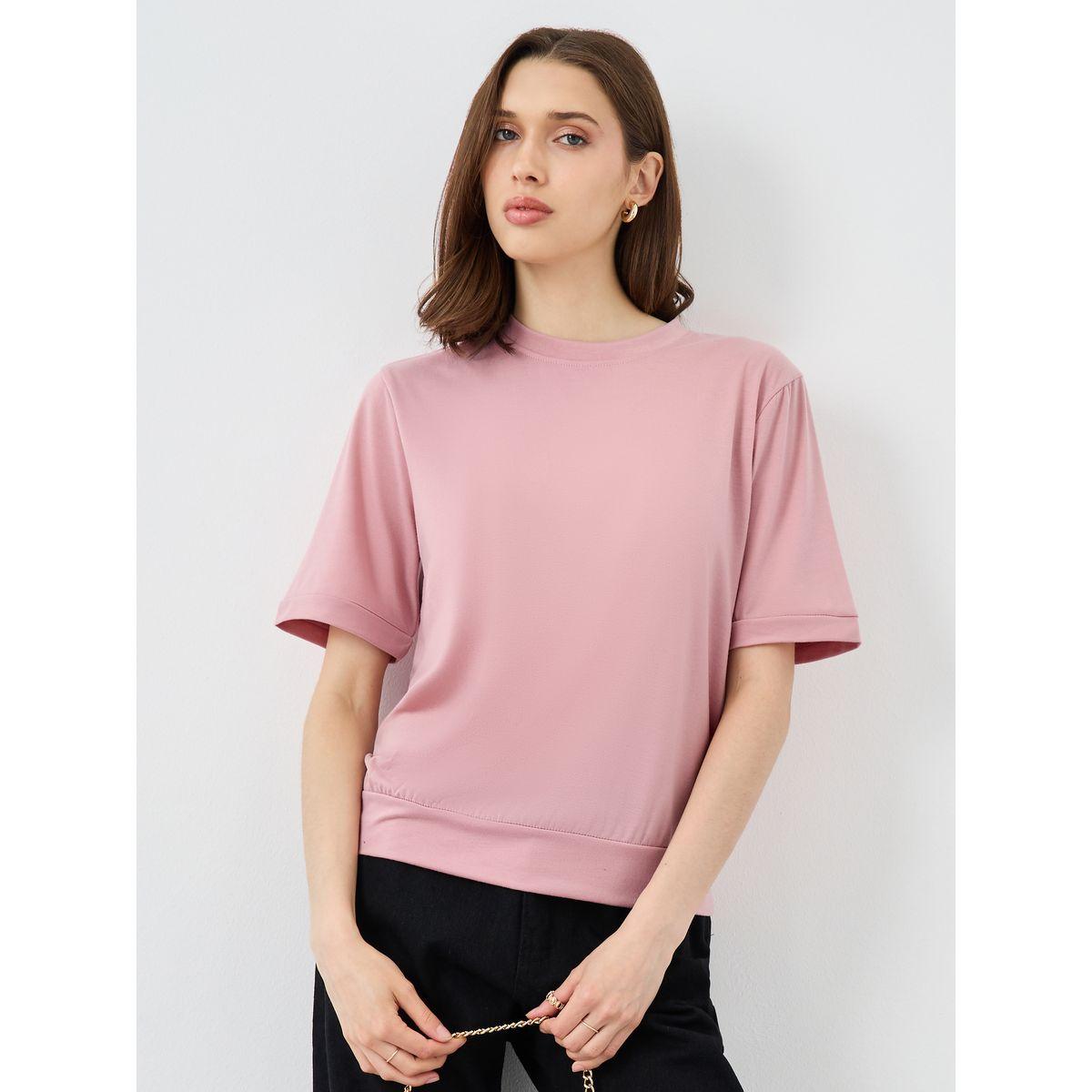 Styli Solid Round Neck Regular Fit T-Shirt-women-clothing-tshirts-image-1
