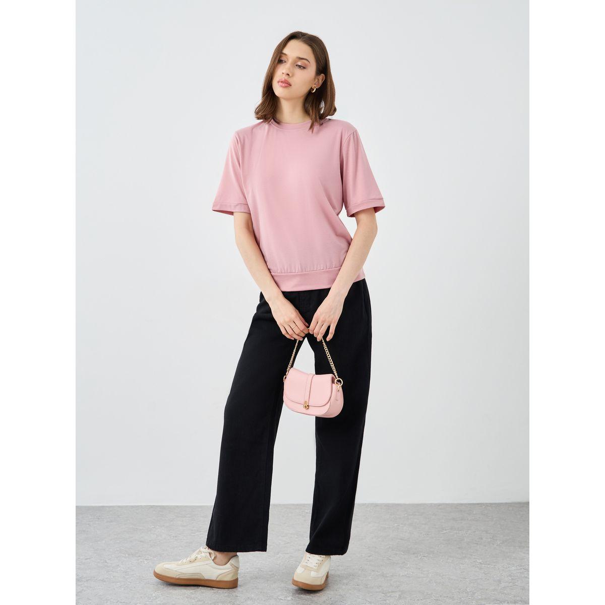 Styli Solid Round Neck Regular Fit T-Shirt-women-clothing-tshirts-image-2