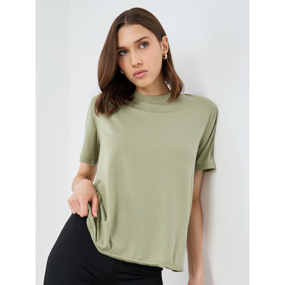 Styli Solid Round Neck Regular Fit T-Shirt-women-clothing-tshirts-image-1