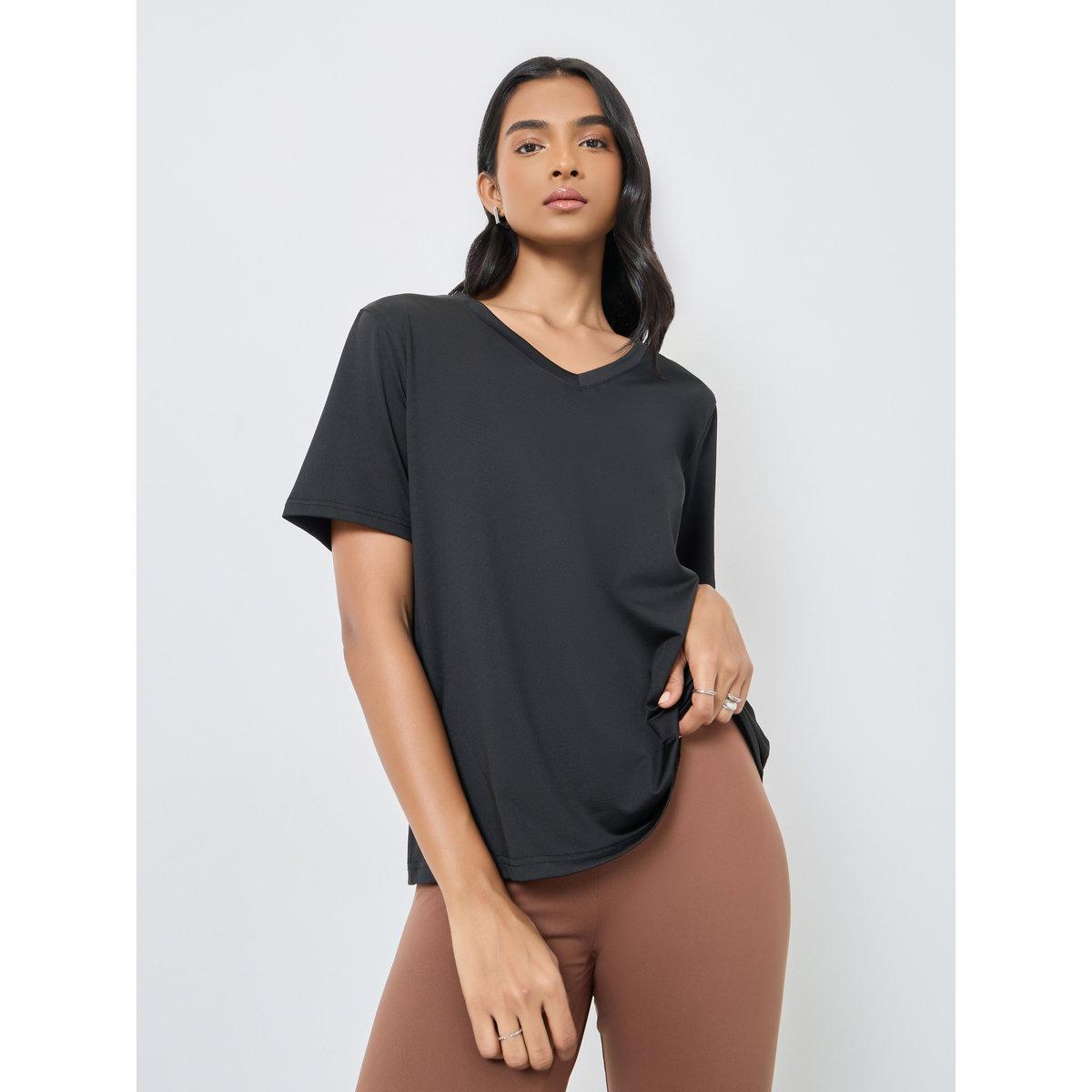 Styli Solid V-Neck Regular Fit T-Shirt-women-clothing-tshirts-image-1
