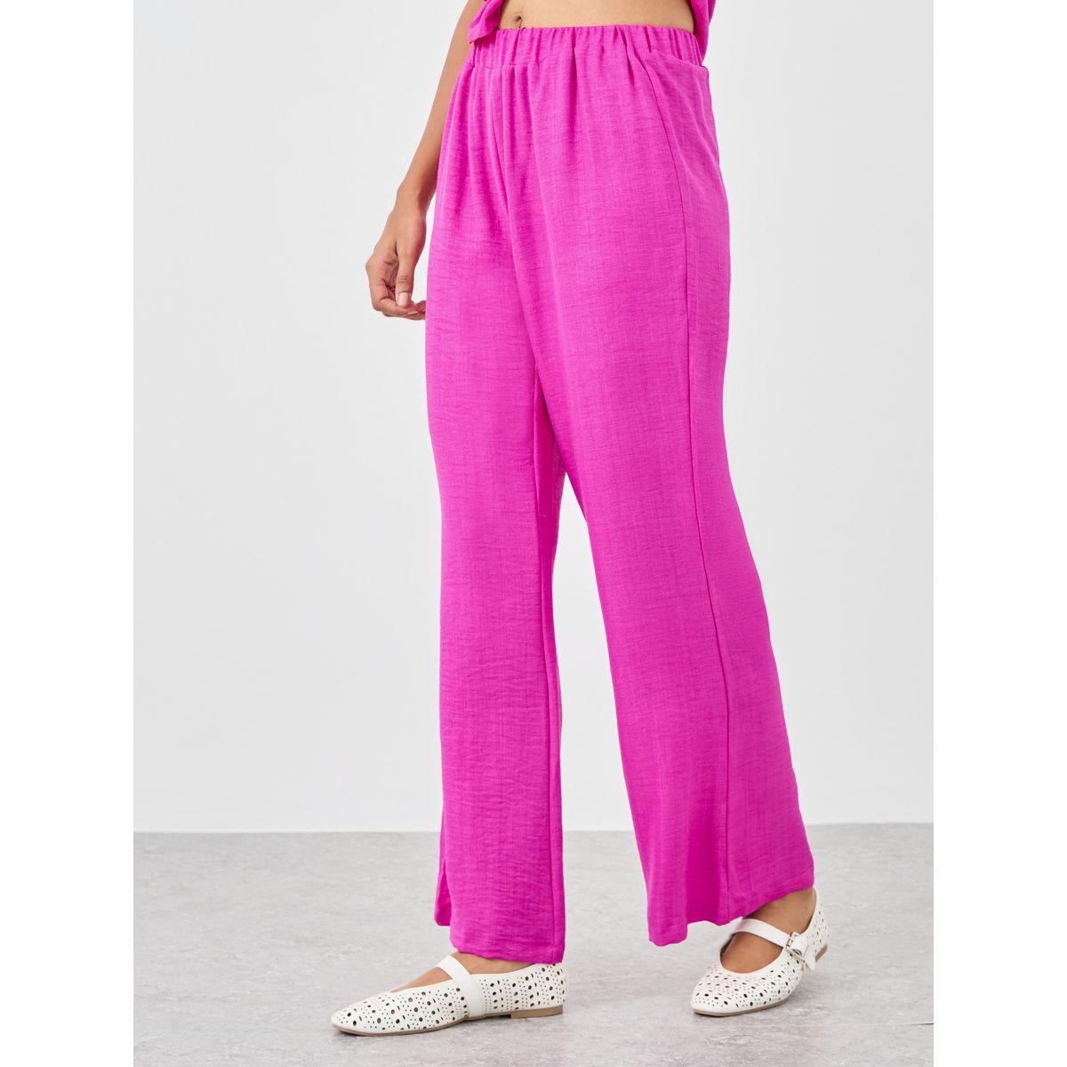 Styli Women Pink Solid Asymmetric Top and Wide Leg Pants Co-Ords-women-clothing-coordsets-image-4