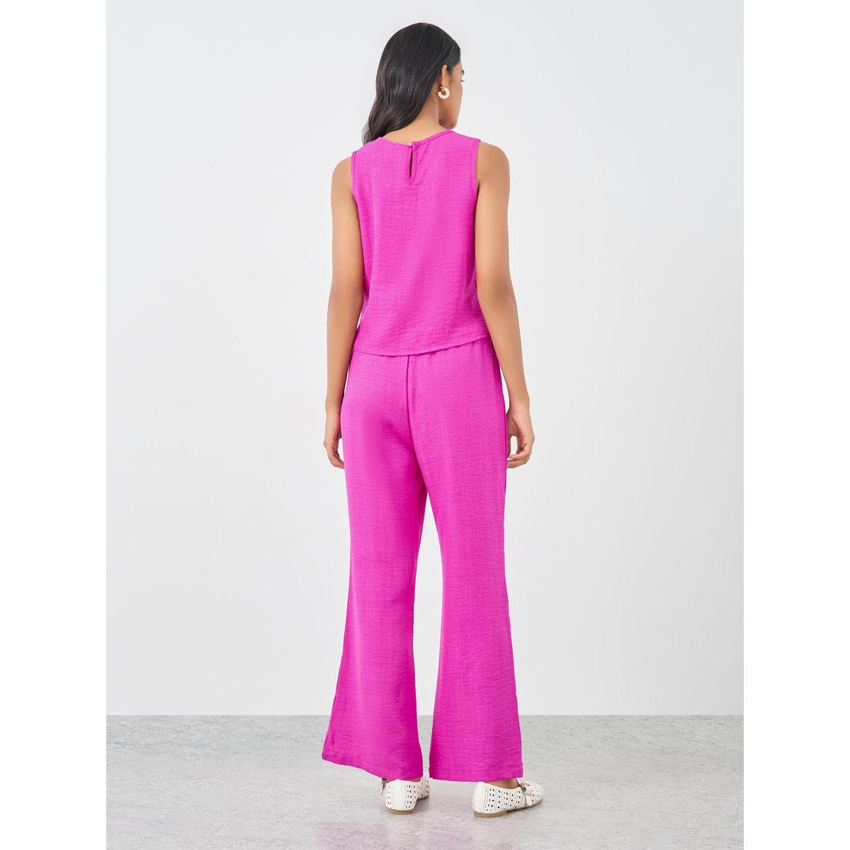 Styli Women Pink Solid Asymmetric Top and Wide Leg Pants Co-Ords-women-clothing-coordsets-image-5