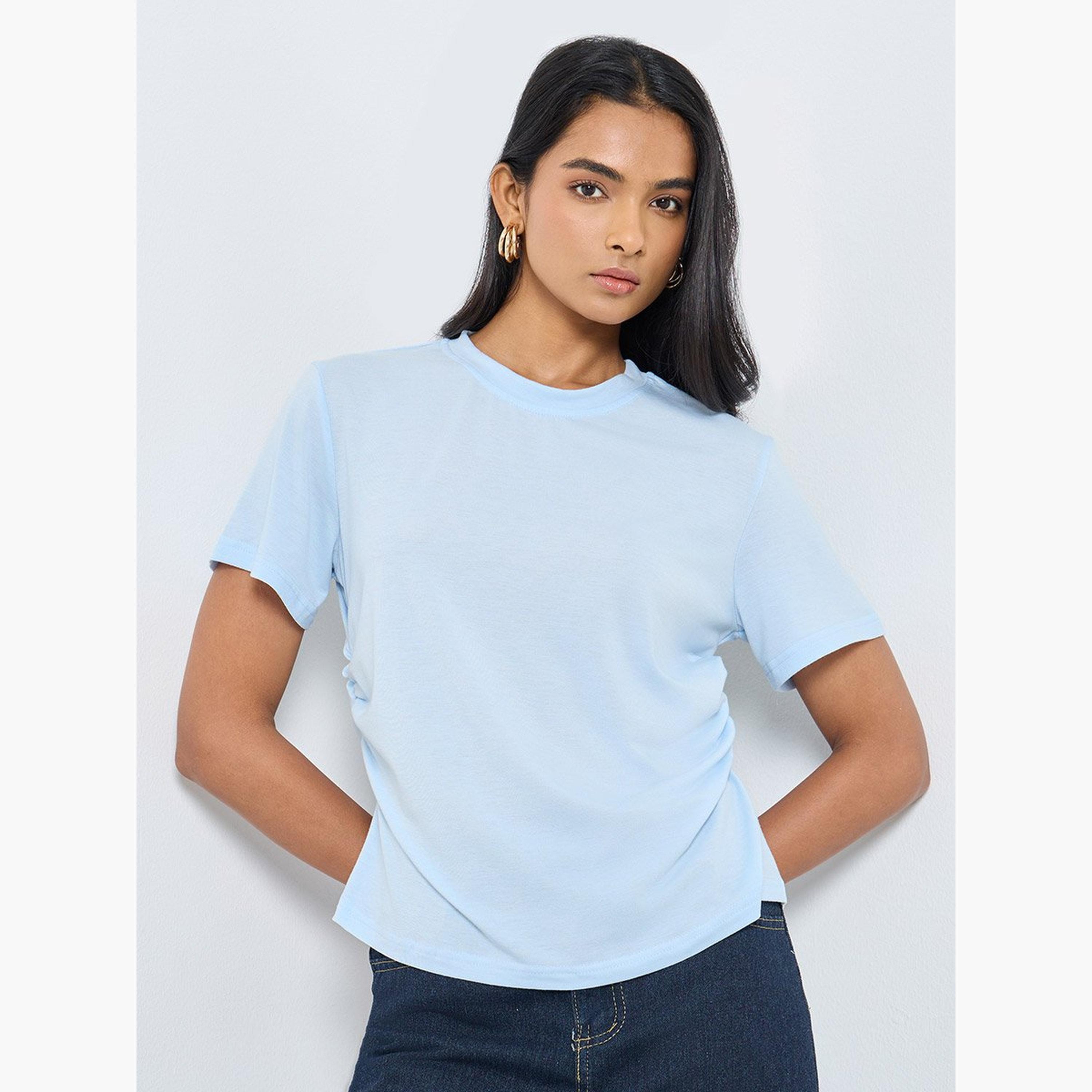 Take Two Women Side Gathered Detail Regular Fit T-Shirt-women-clothing-tshirts-image-1