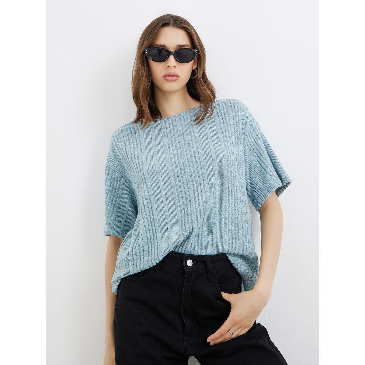 تيشيرت محبوك فضفاض-women-clothing-tshirts-image-1