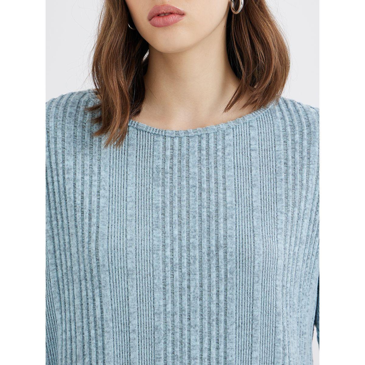 Styli Blue Oversized Knit T-Shirt-women-clothing-tshirts-image-4