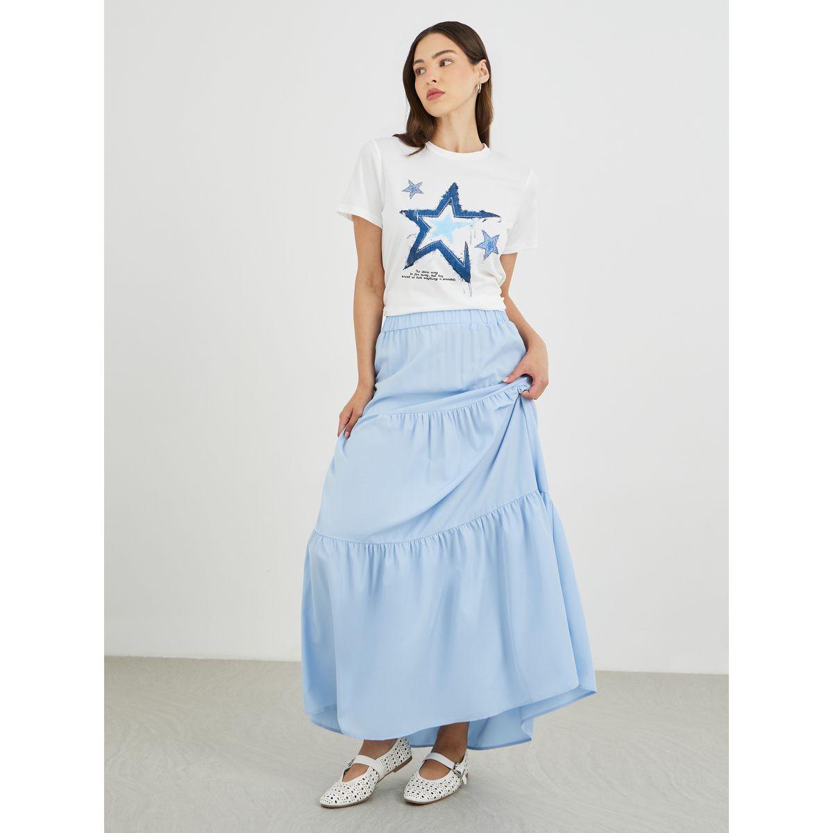 تنورة طويلة بتفاصيل كسرات مع خصر مطاطي-women-clothing-bottoms-skirts-image-1