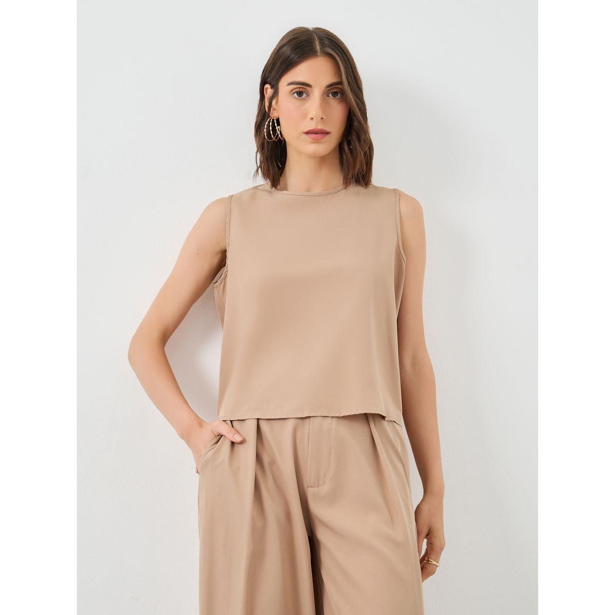 Styli Beige Solid Top and Casual Pants Co-Ords-women-clothing-coordsets-image-2