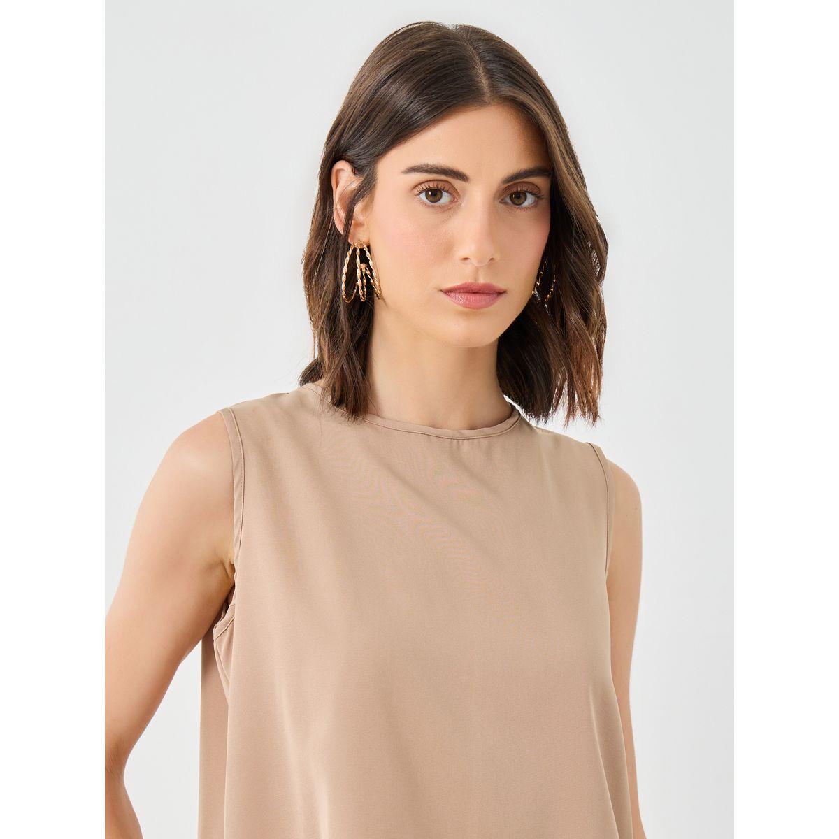 Styli Beige Solid Top and Casual Pants Co-Ords-women-clothing-coordsets-image-3