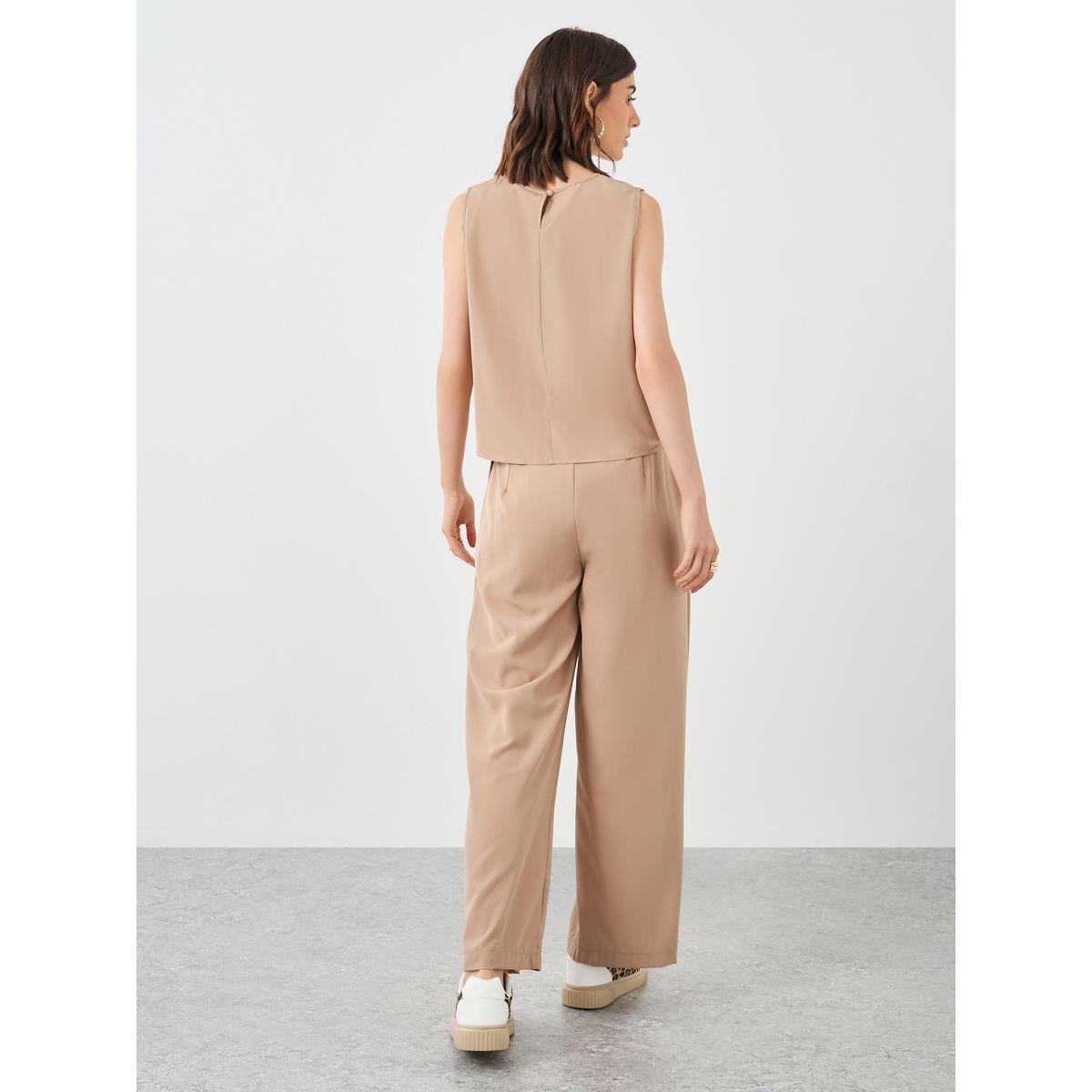 Styli Beige Solid Top and Casual Pants Co-Ords-women-clothing-coordsets-image-4