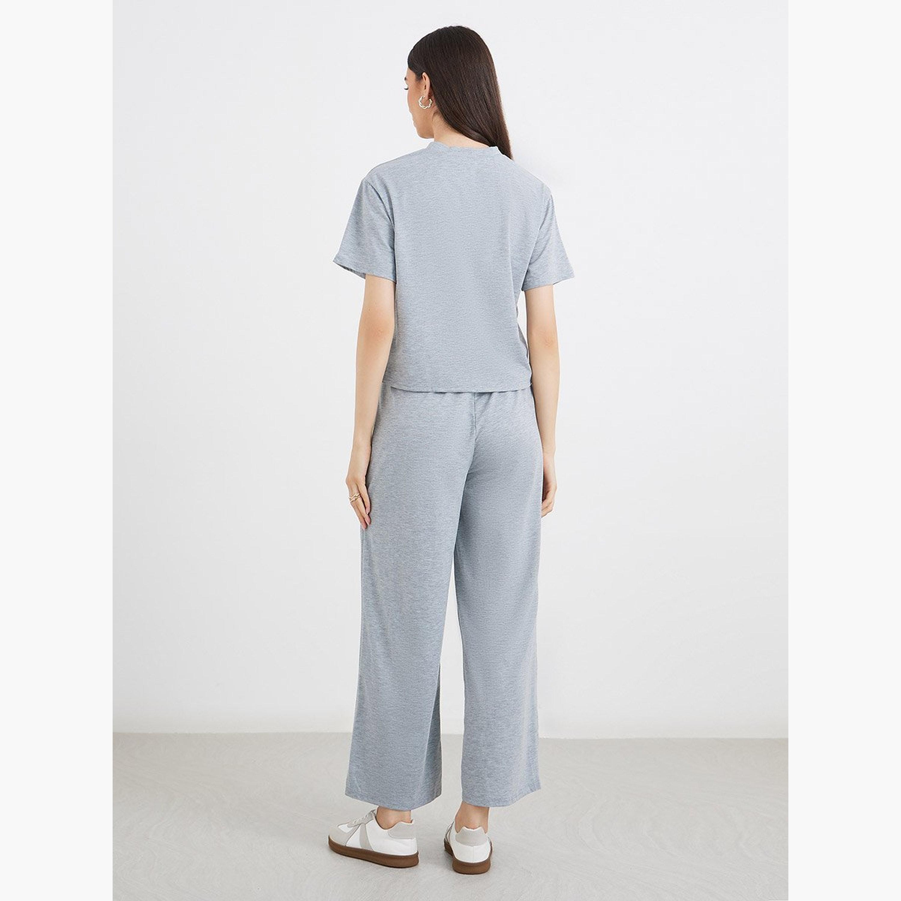 Take Two Women Grey Slogan Print T-Shirt and Joggers Co-Ords-women-clothing-coordsets-image-6