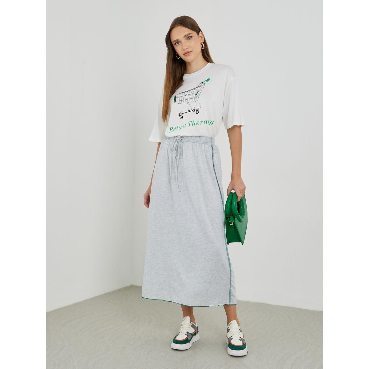 Styli Contrast Side Stitch Midi Skirt with Drawstring-women-clothing-bottoms-skirts-image-1