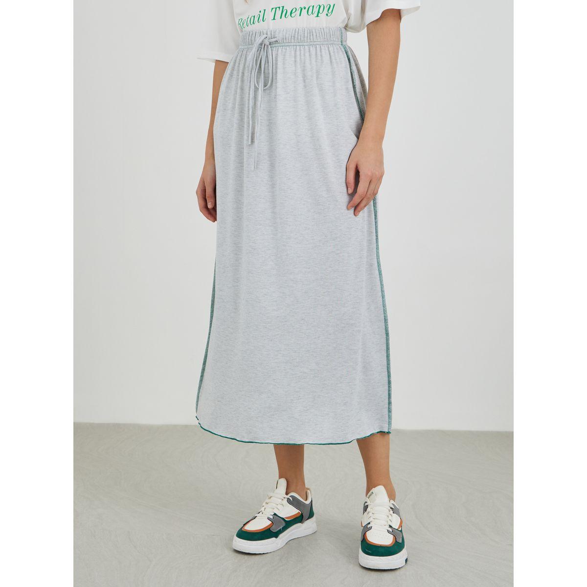 Styli Contrast Side Stitch Midi Skirt with Drawstring-women-clothing-bottoms-skirts-image-2
