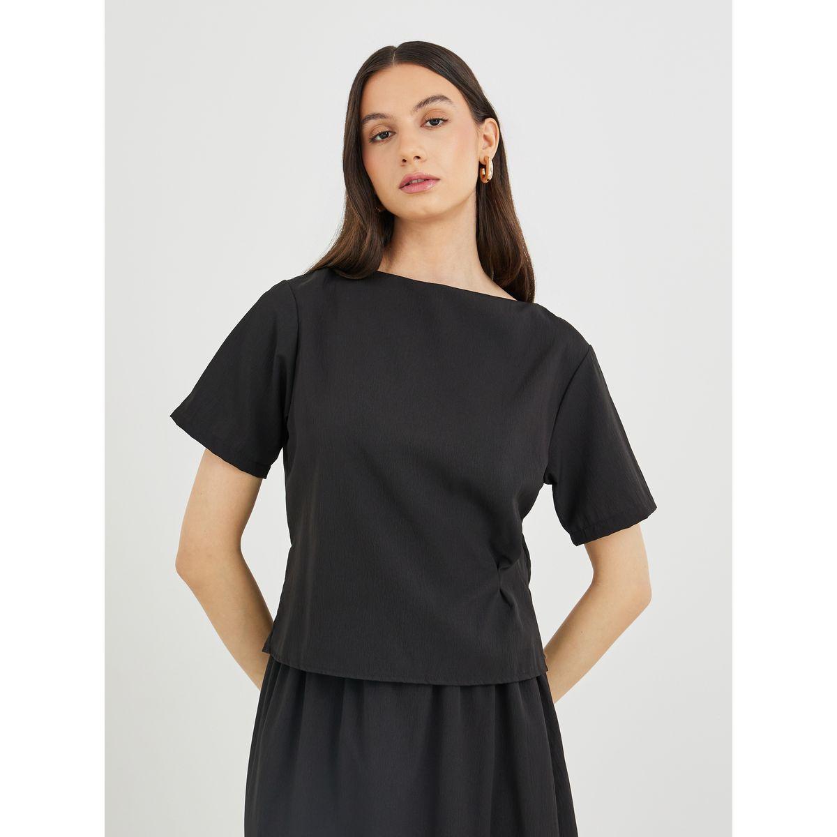 Styli Ruched Side Short Sleeve Top and Maxi Skirt Co-Ords-women-clothing-coordsets-image-2