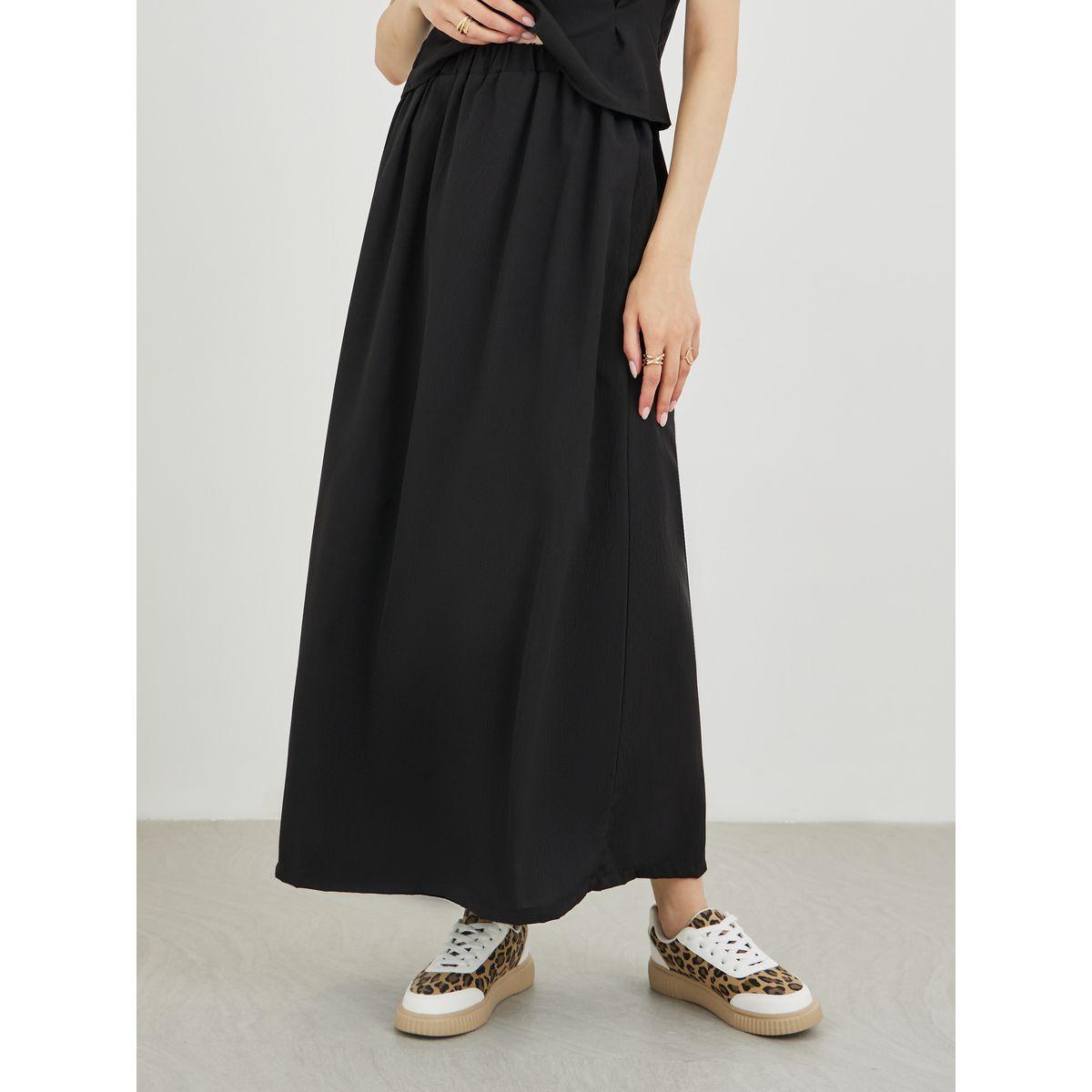 Styli Ruched Side Short Sleeve Top and Maxi Skirt Co-Ords-women-clothing-coordsets-image-5
